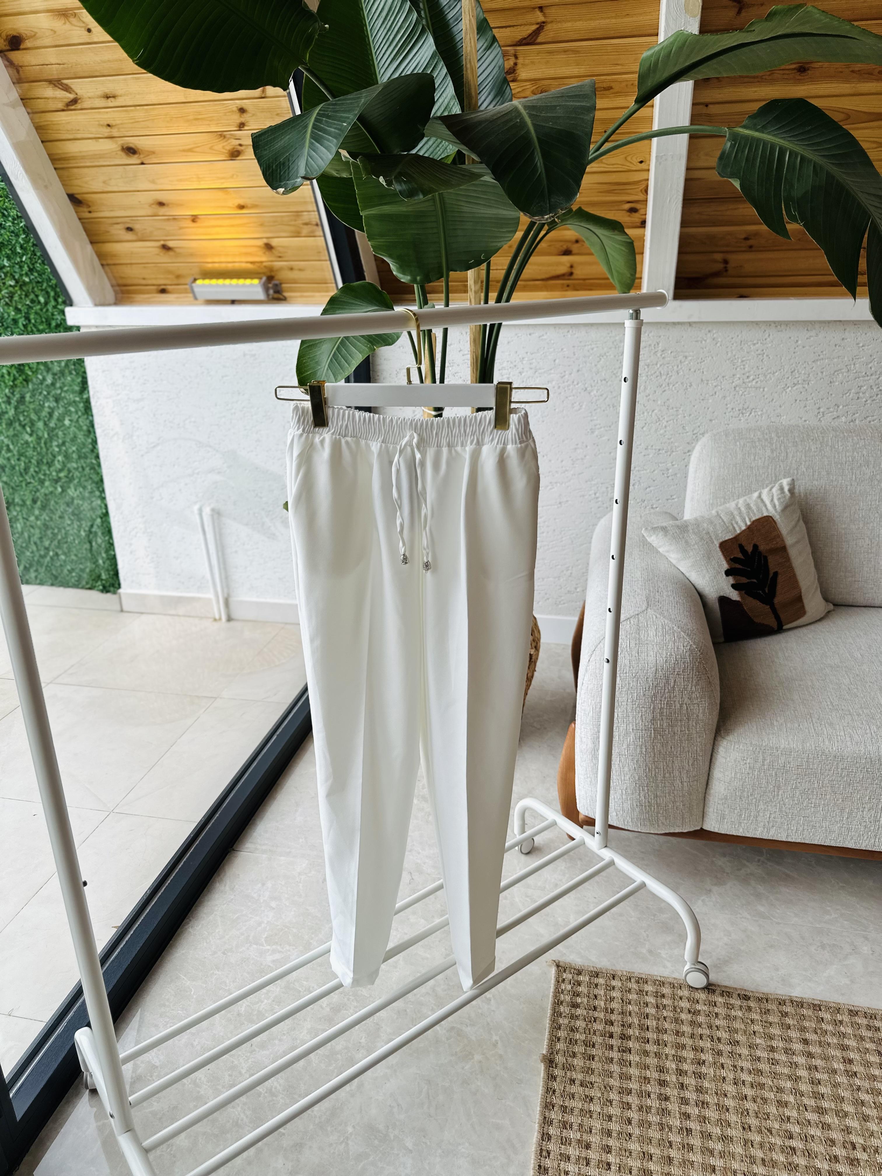 Krep Kumaş Pantolon - Beyaz