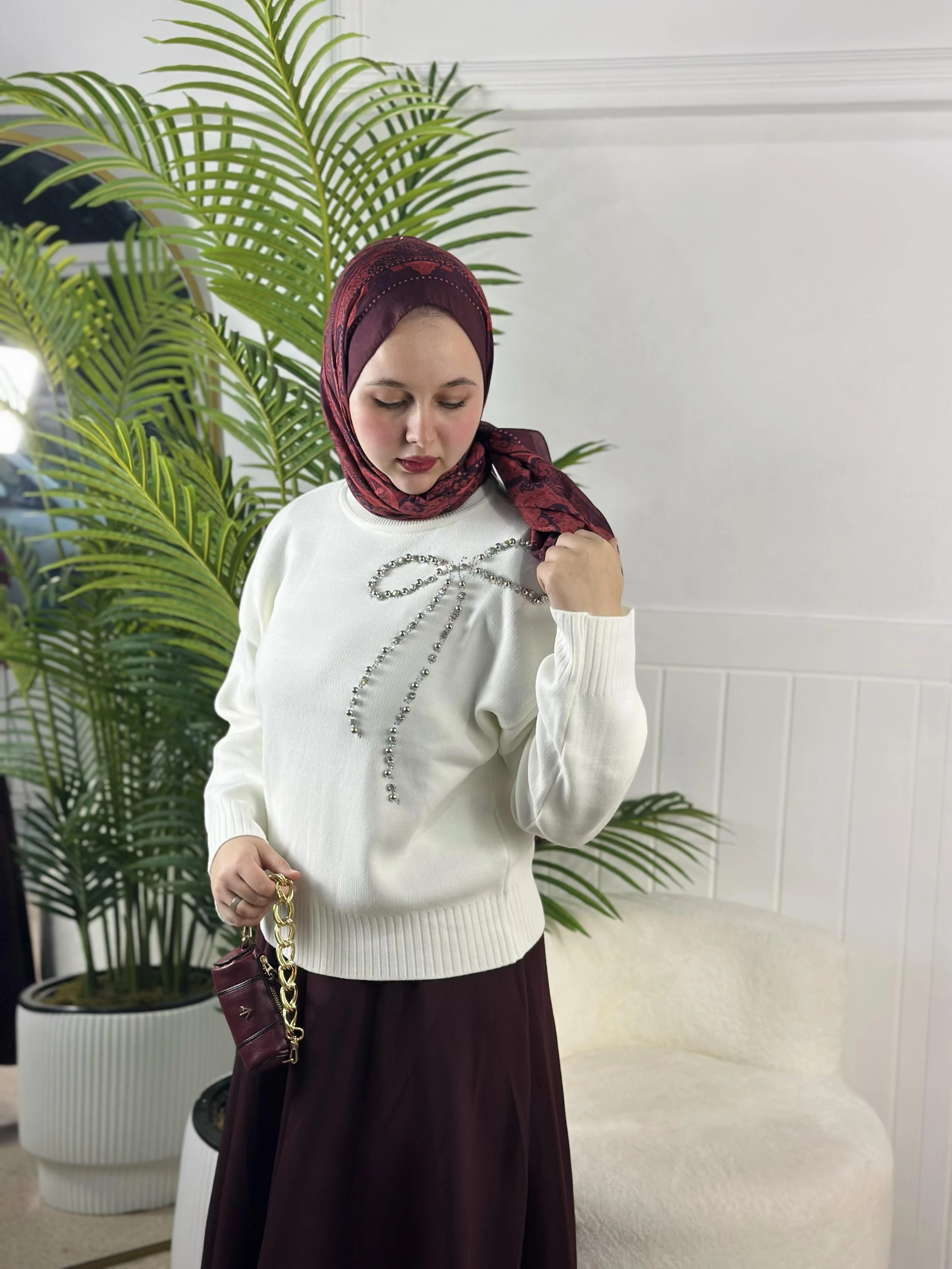 Kurdele Triko Kazak - Beyaz