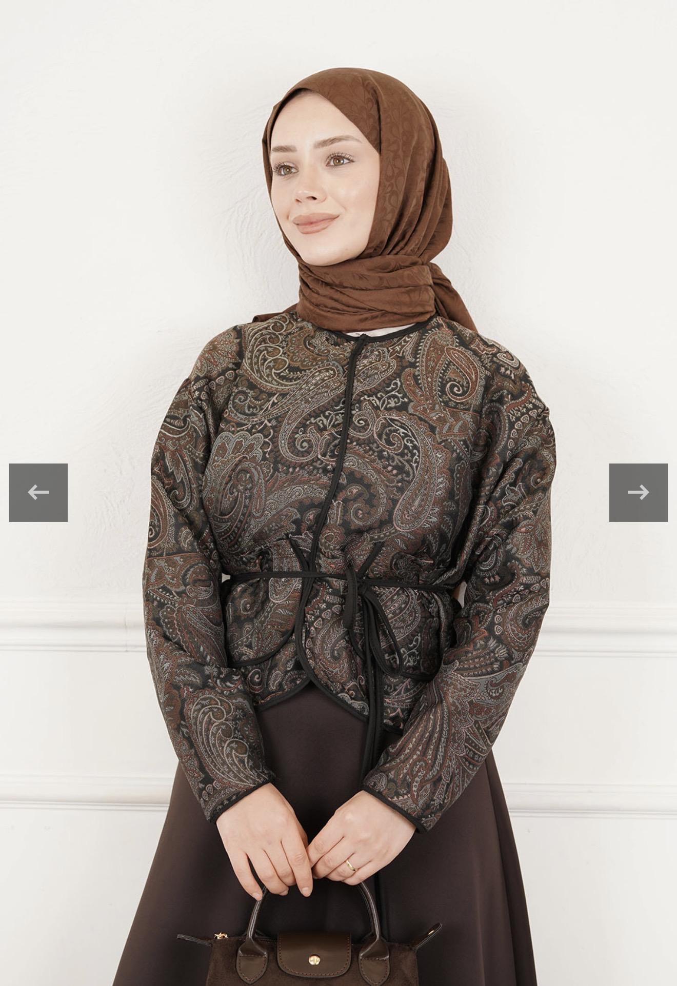 Kahve Desenli Jakarlı Ceket