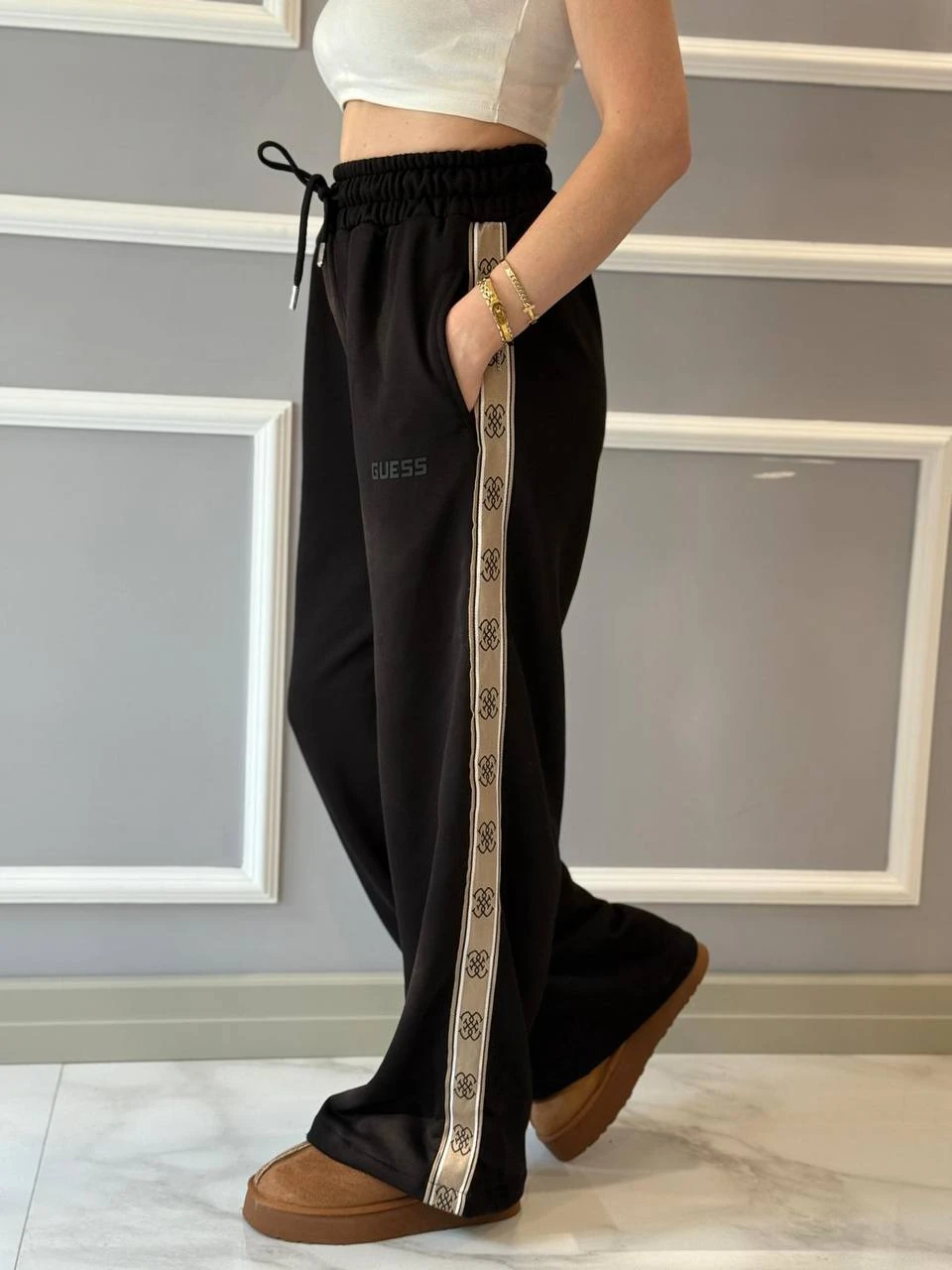 Şeritli Pantolon - Siyah