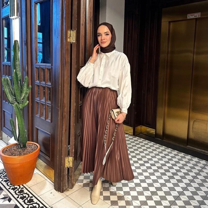 Henza Marka Kahverengi Piliseli Etek