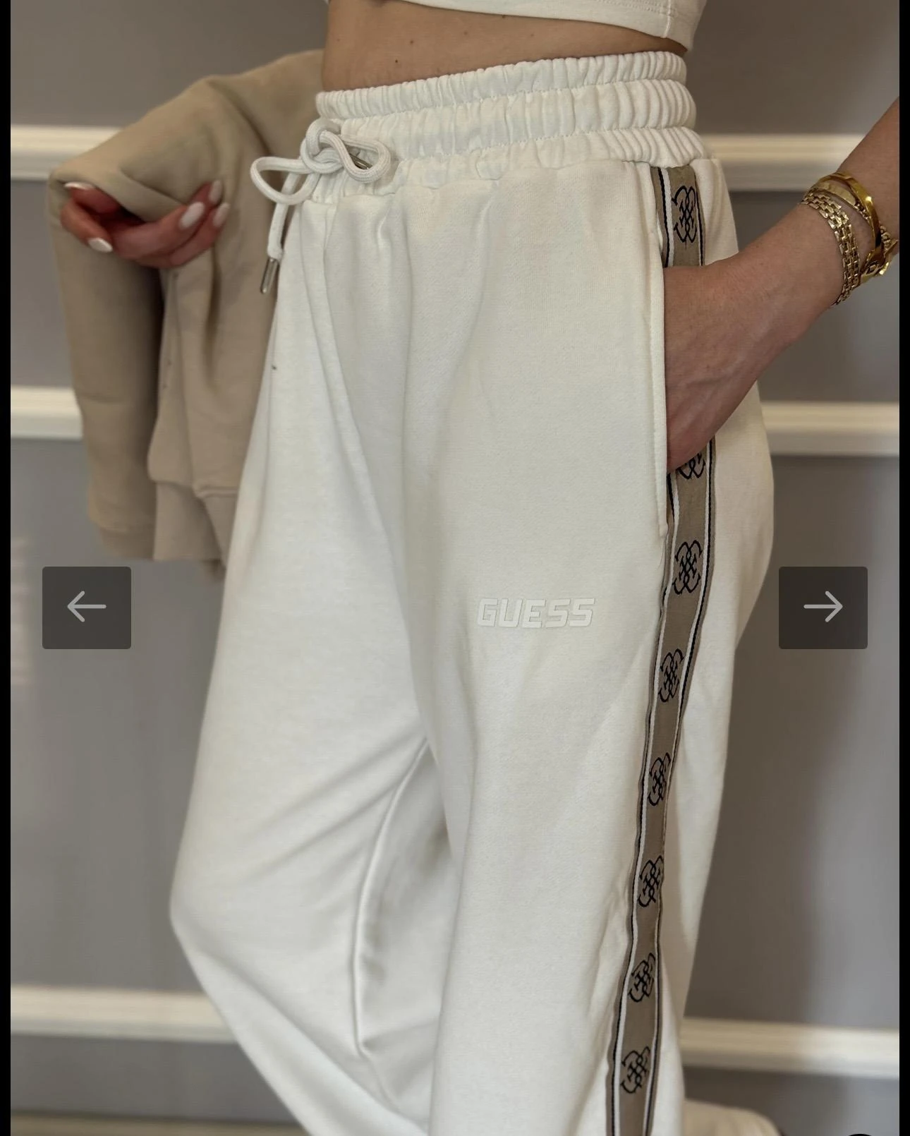 Şeritli Pantolon - Beyaz