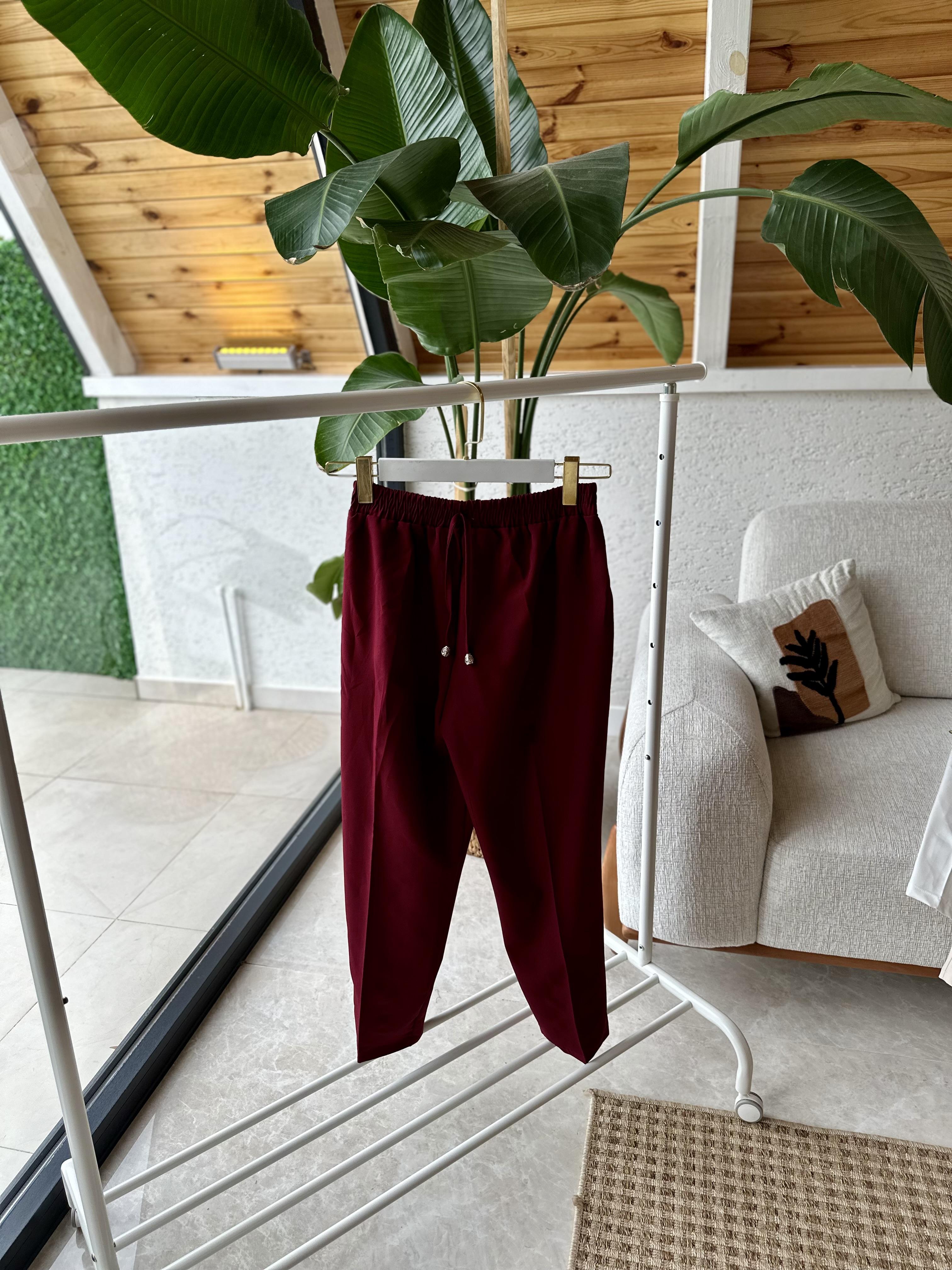 Krep Kumaş Pantolon - Bordo