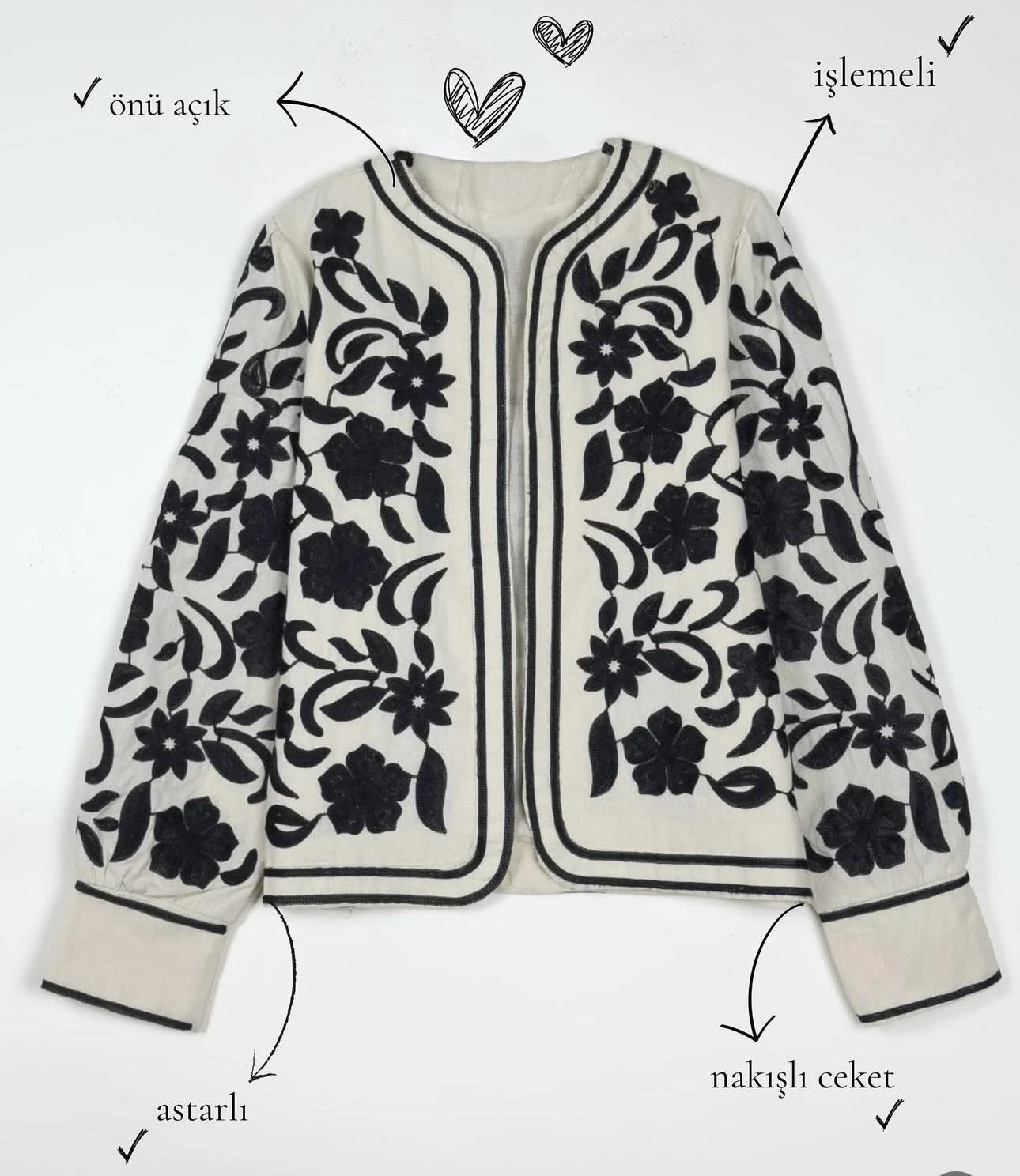 Nakışlı Premium Ceket - Siyah