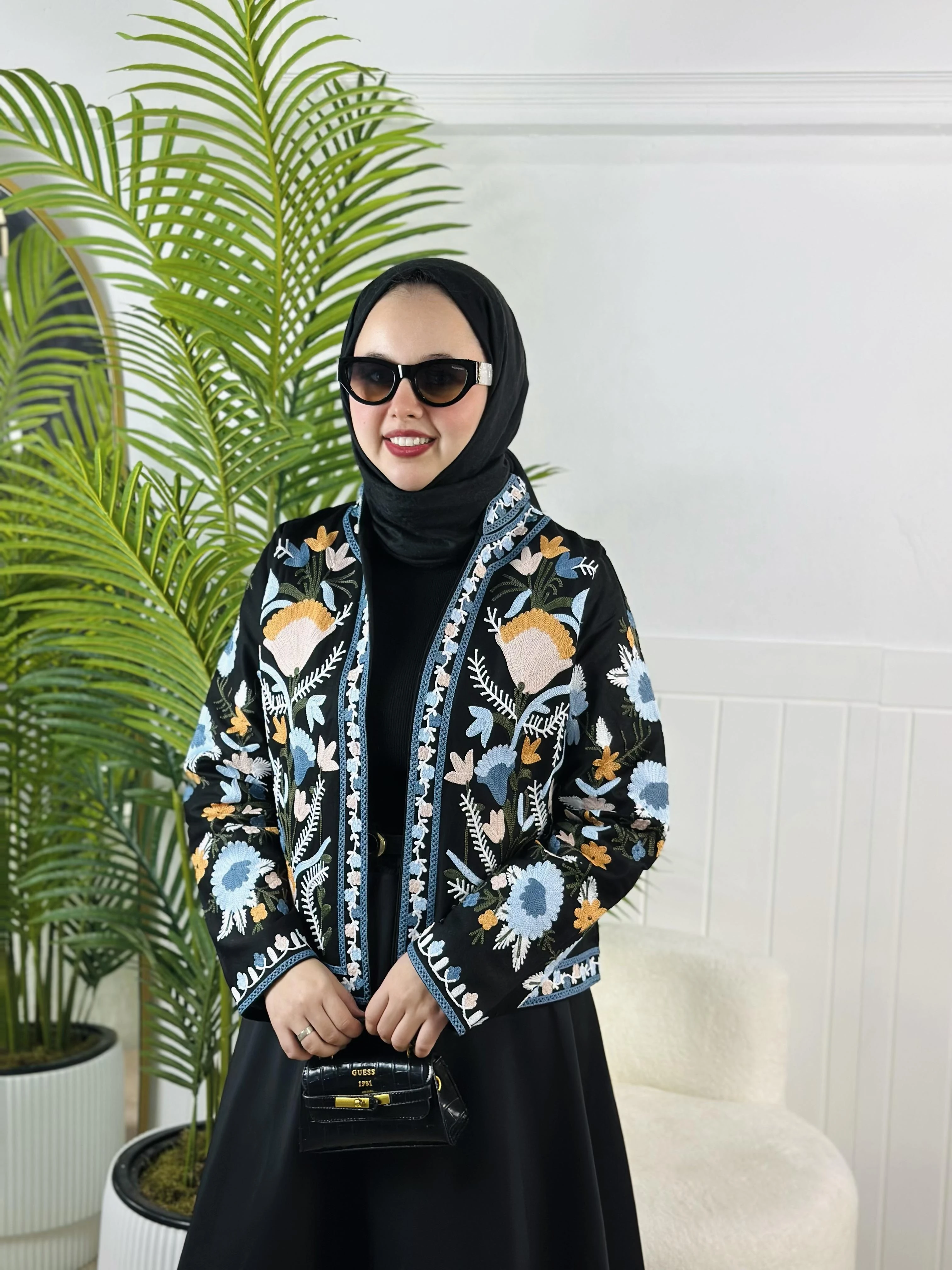 Nakışlı Premium Ceket - Mavi/Siyah