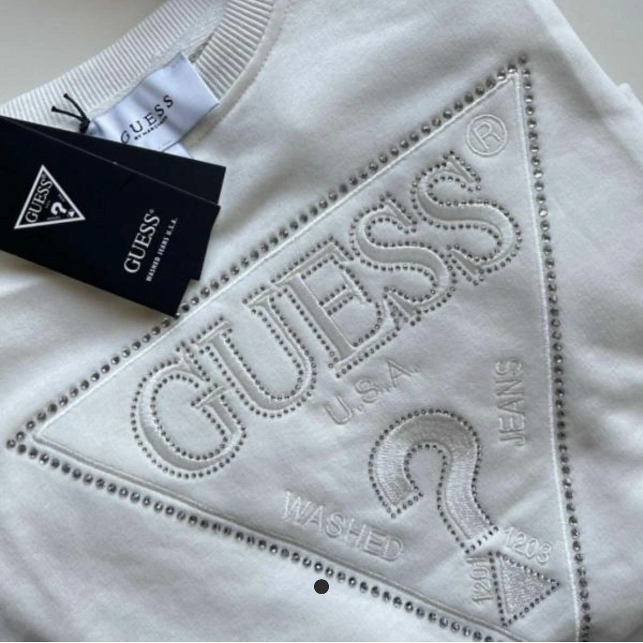 Nakışlı Taşlı Sweat - Beyaz