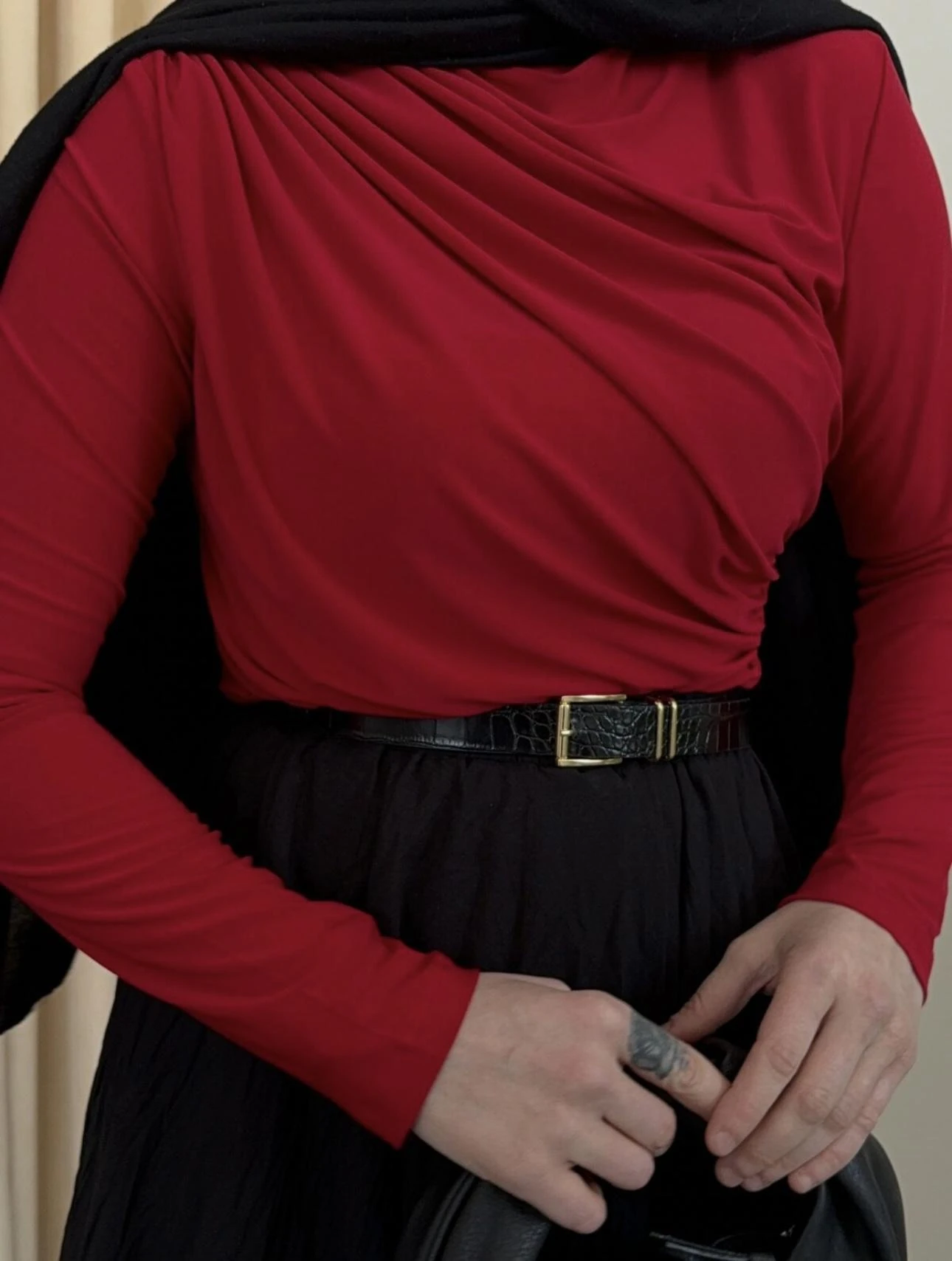 Degaje Likralı Bluz- Kırmızı