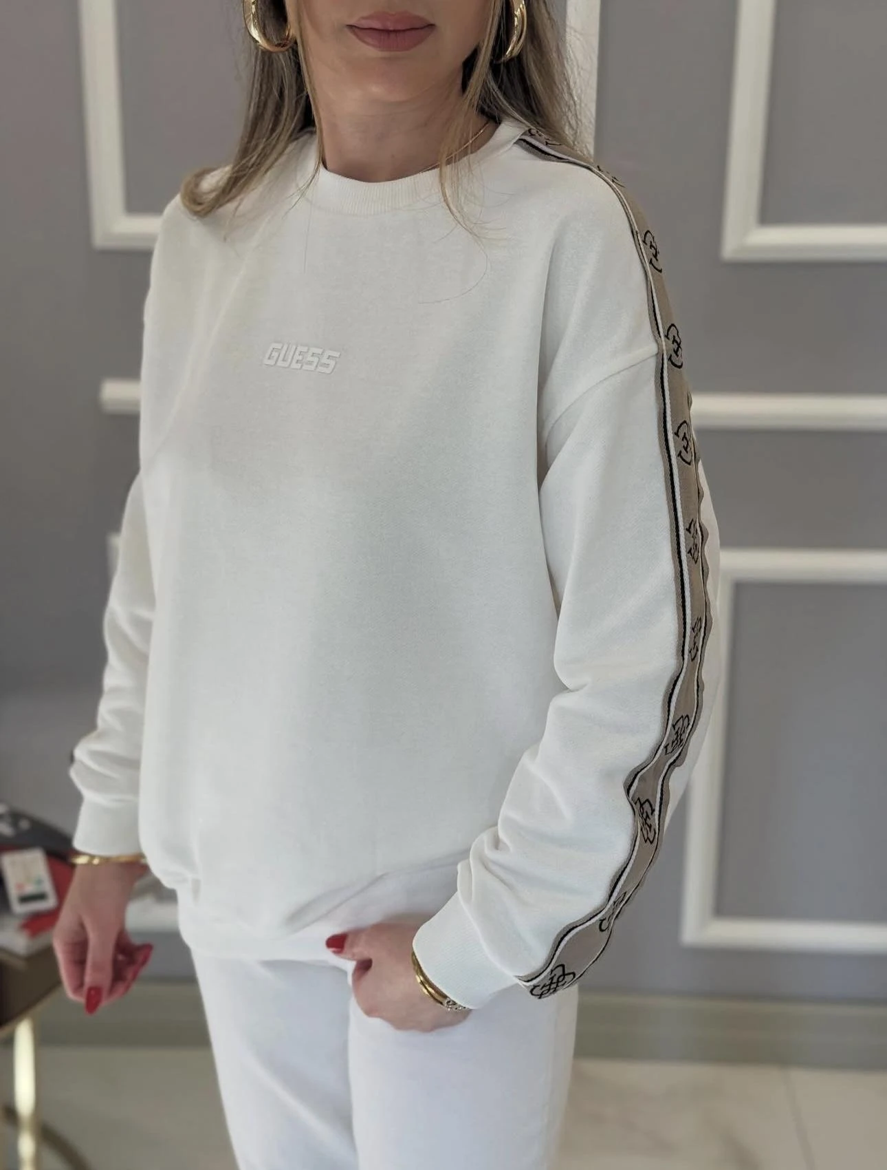 Şeritli   Sweat - beyaz