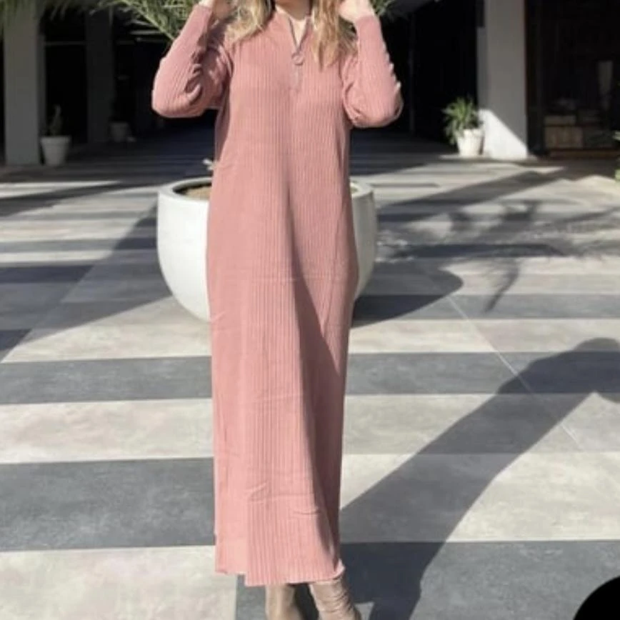 Fermuarlı Triko Elbise - Gül kurusu