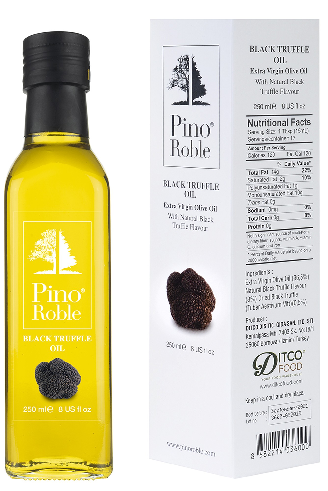 PinoRoble Siyah Trüf ( Black Truffle )Mantar Parçalı Soğuk Sıkım Gurme Zeytinyağı 250ml