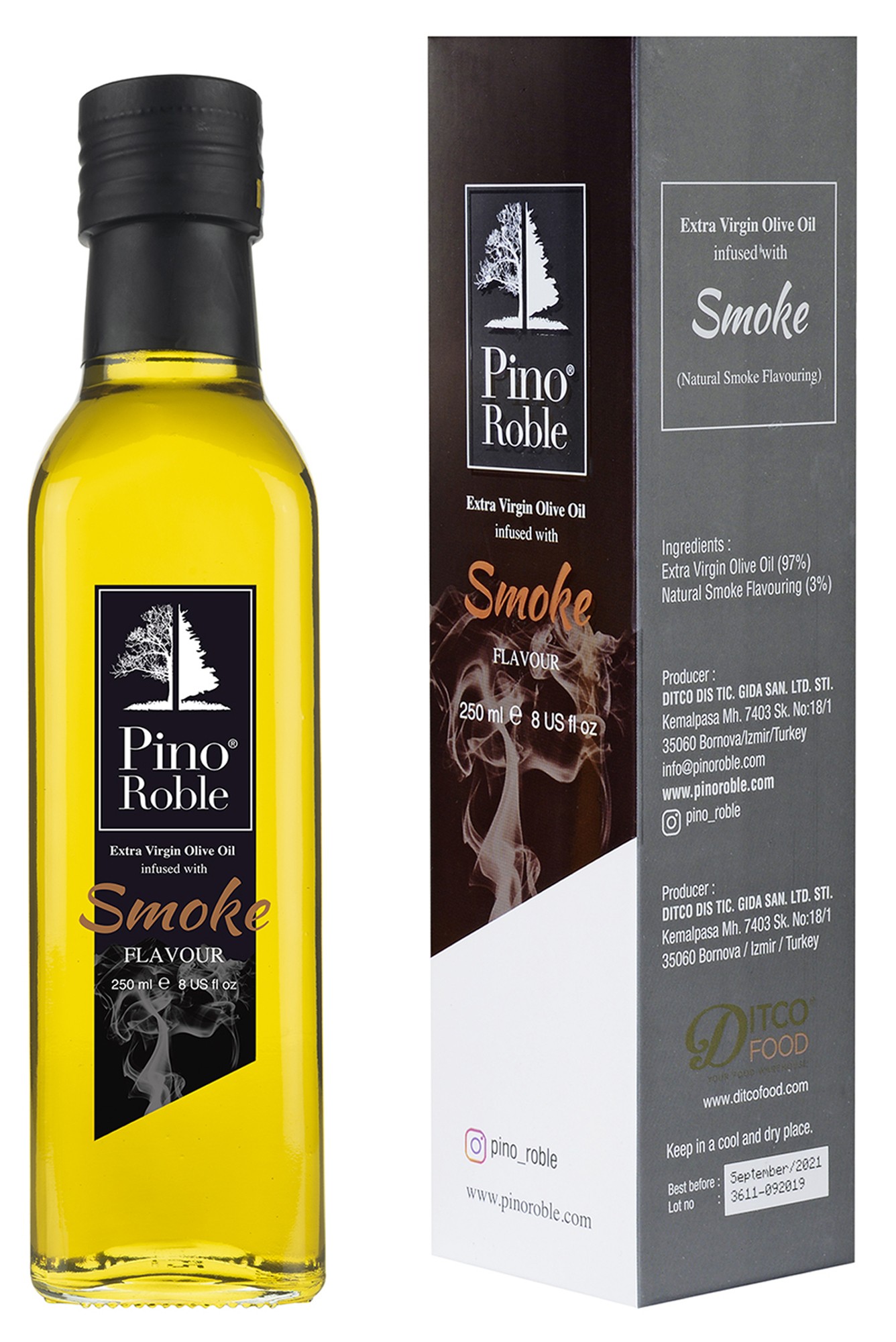 PinoRoble Tütsülenmiş Füme (Smoked Olive Oil) Barbekü Sos Aromalı Soğuk Sıkım Zeytinyağı 250ml