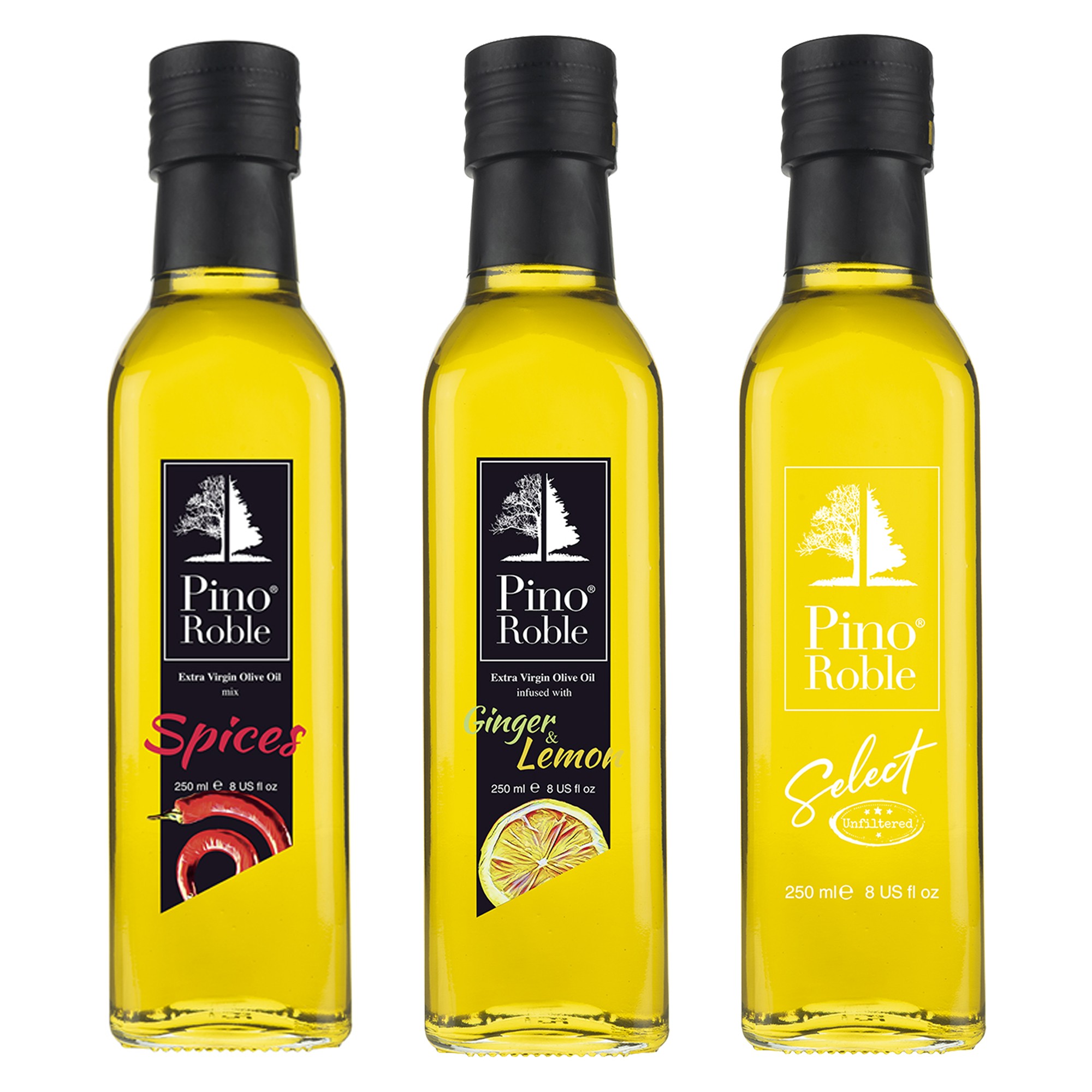PinoRoble Hot Pepper Seasoning (Gewürze) + Ginger & Lemon (Ingwer & Zitrone) + Ungefiltertes Olivenöl aus Steinpressung (Select)