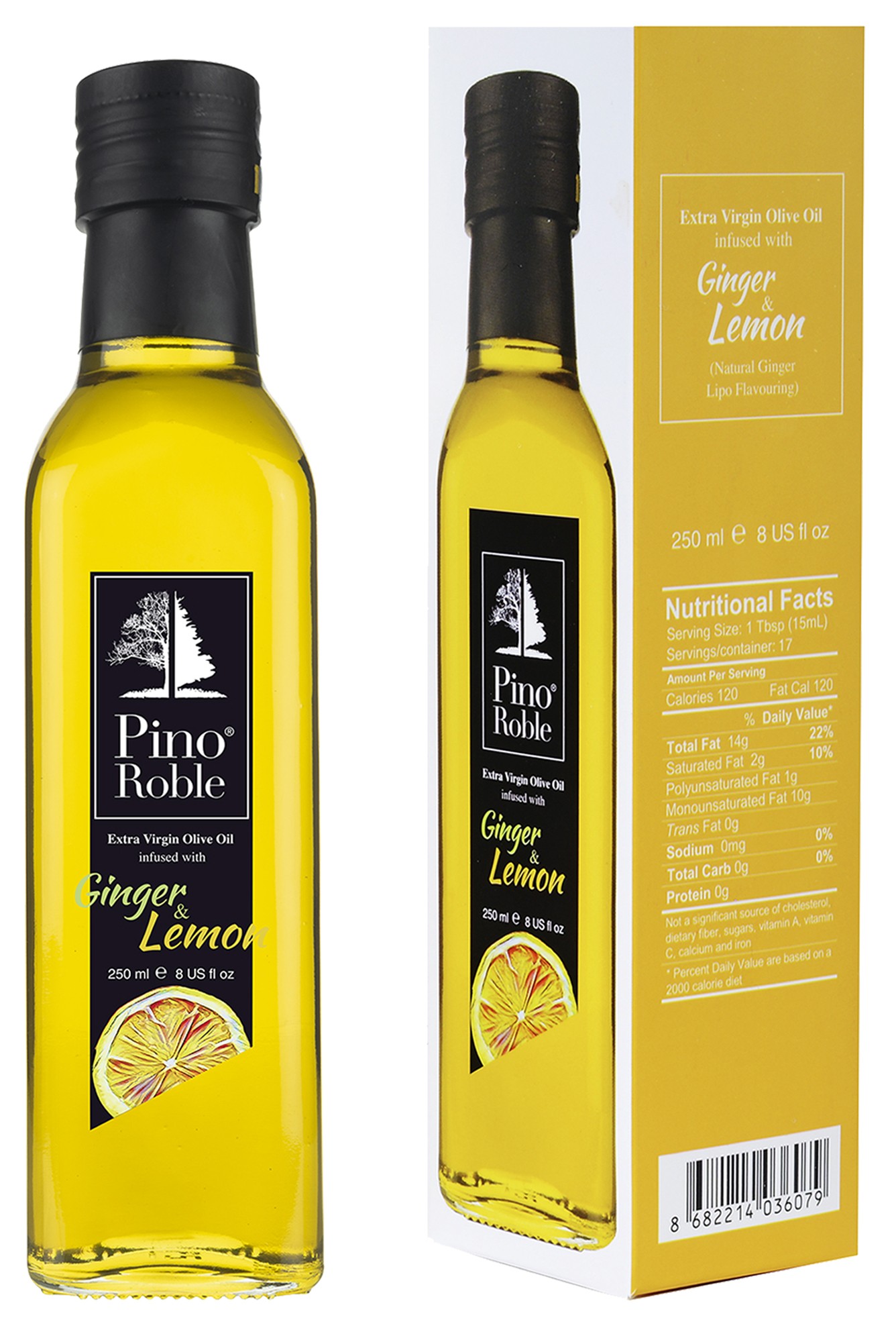 PinoRoble Zencefil ve Limon Esansiyel Yağlı Soğuk Sıkım Sızma Zeytinyağı Gurme Salata Sosu 250 ml