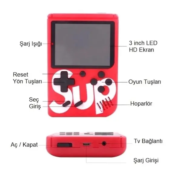 ALLY Sup 400 Nostalji Oyunlu Tasinabilir Retro Mini Atari Gameboy
