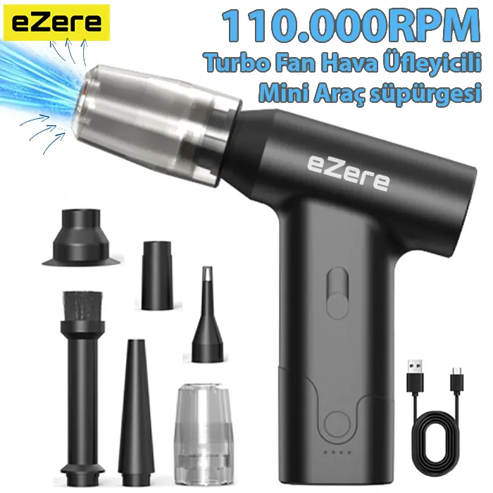 EzereEZERE J02 Çift fonksiyonlu mini Araç süpürgesi & Turbo Fan