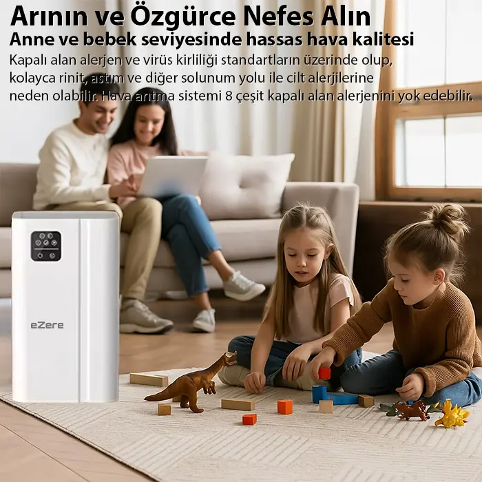 EzereEZERE ANİON Hava Temizleme Cihazı 350 CADR, LED ekran, iyon