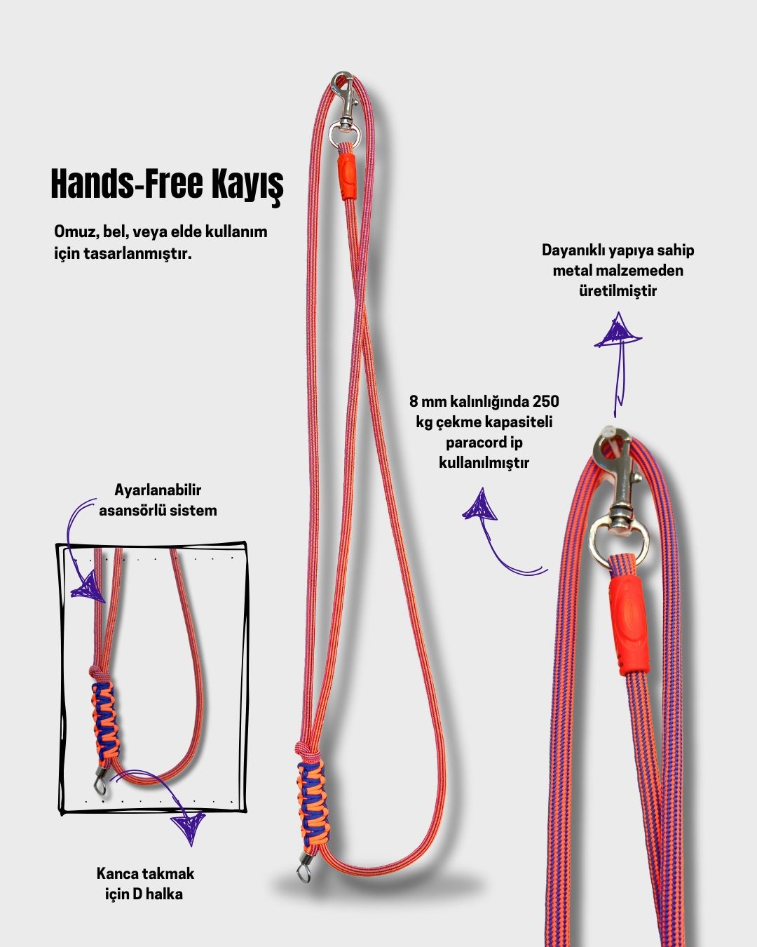 Lucky Hands Free Kayış - Turuncu-Mor