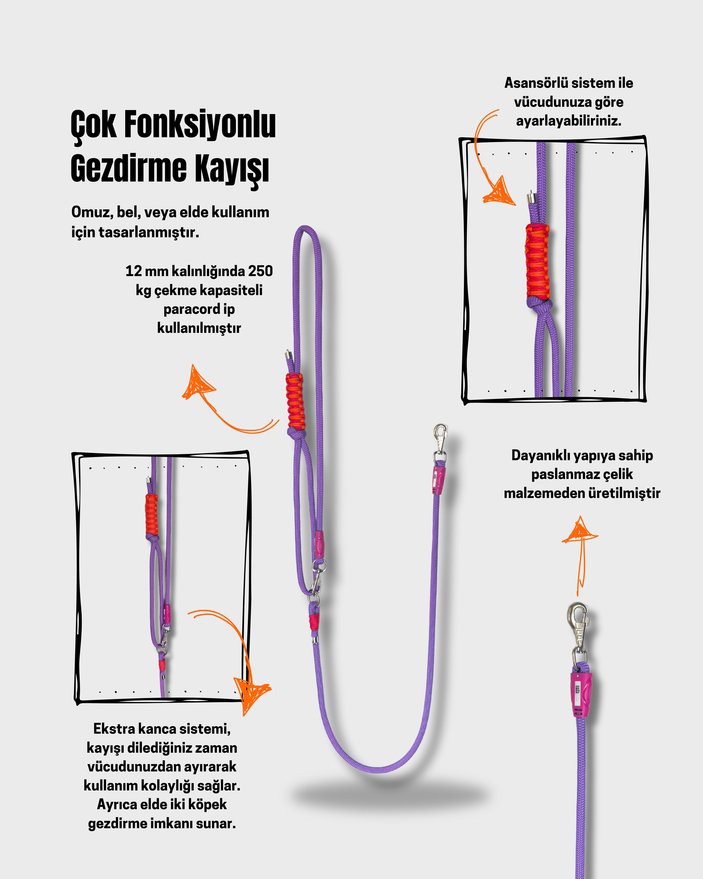 Juno Çok Fonksiyonlu Gezdirme Kayışı - Mor