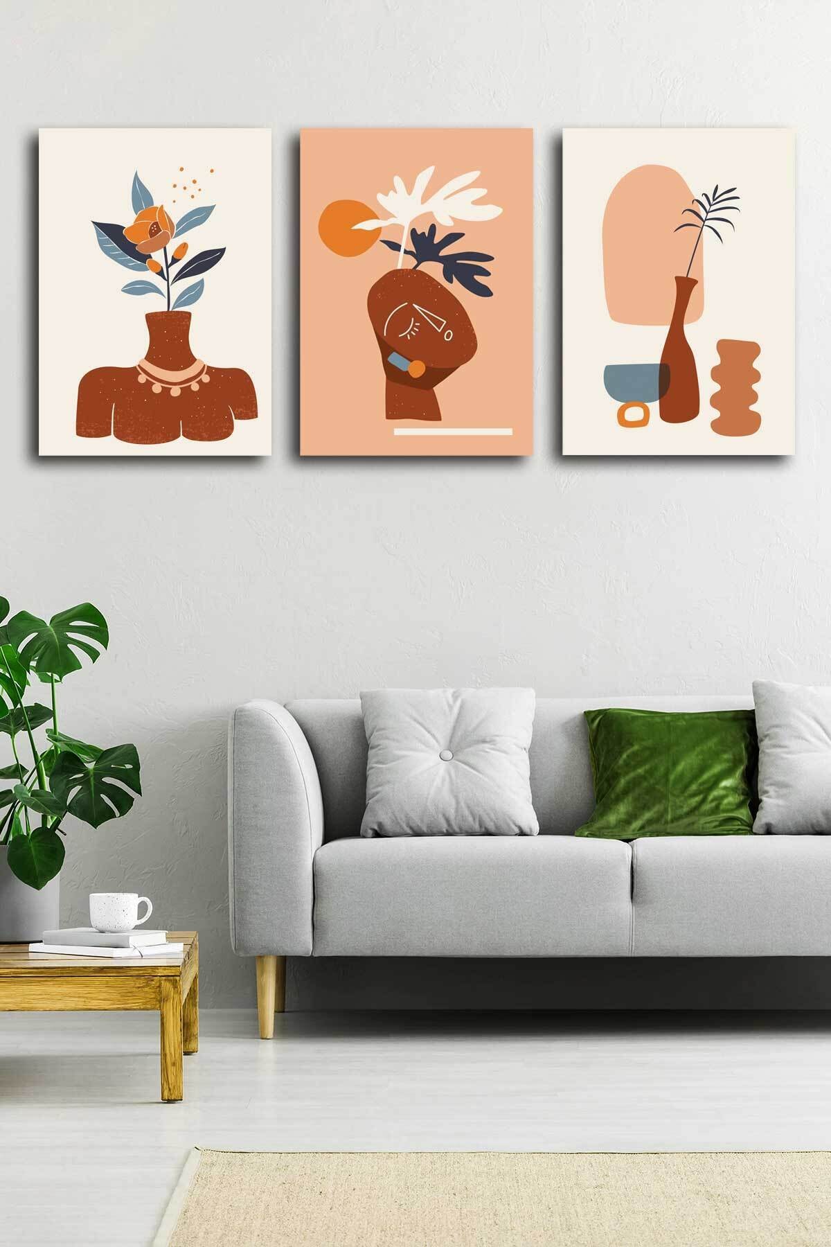 Soyut Modern Minimal Kanvas Tablosu 3'lü Canvas Tablo Seti Ev, Oturma Odası Yatak Odası