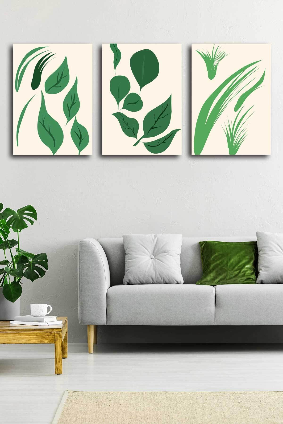 Tropikal Soyut Modern Minimal Kanvas Tablosu 3'lü Canvas Tablo Seti Ev, Oturma Odası Yatak Odası