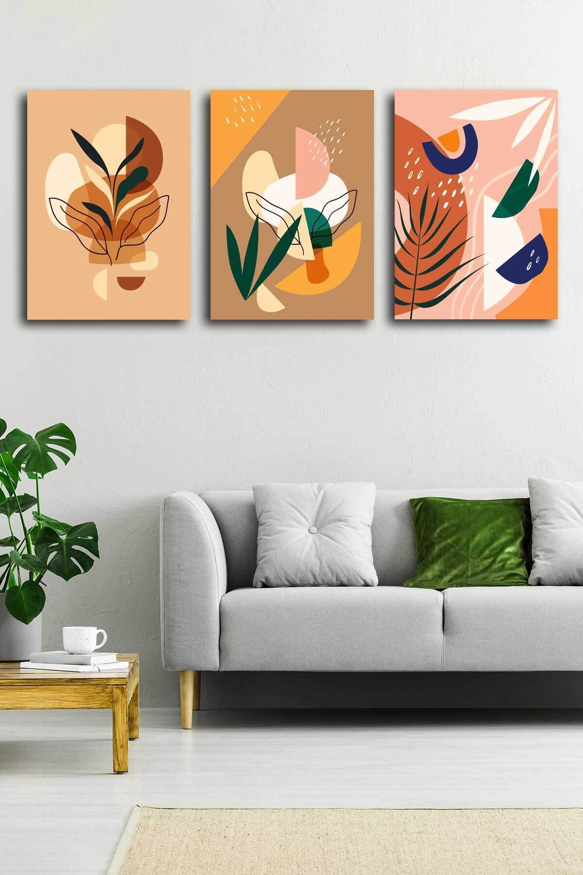 Soyut Modern Minimal Kanvas Tablosu 3'lü Canvas Tablo Seti Ev, Oturma Odası Yatak Odası