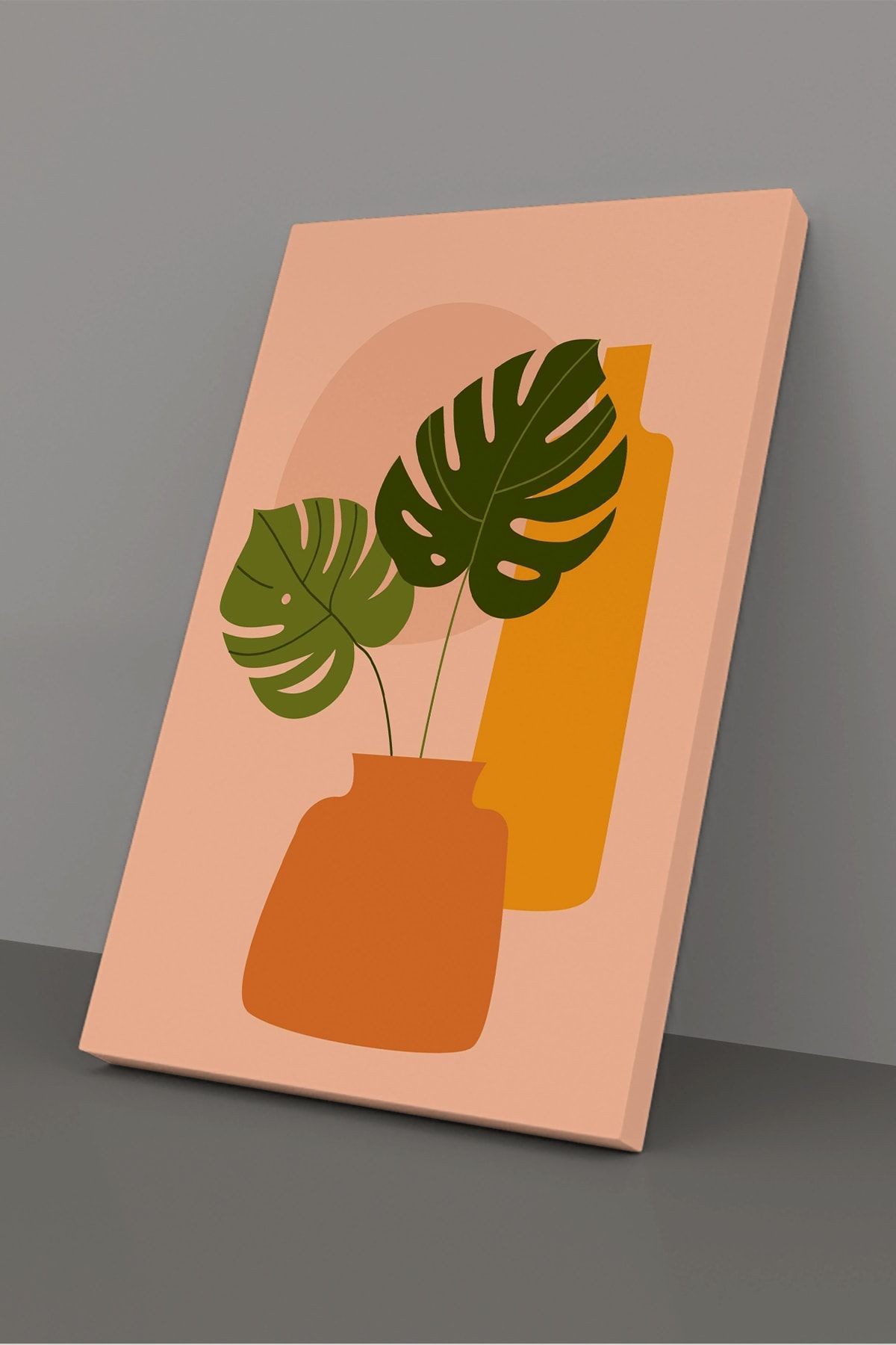 Tropikal Yaprak Soyut Modern Minimal Kanvas Tablosu 3'lü Canvas Tablo Seti
