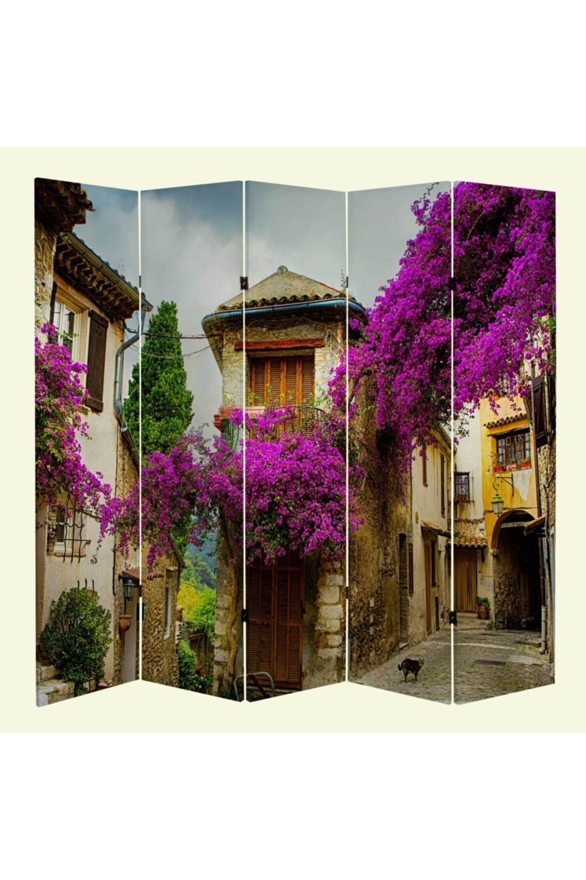 Provence 5 Kanatlı Oda Bölücü Çift Taraflı Kanvas Paravan