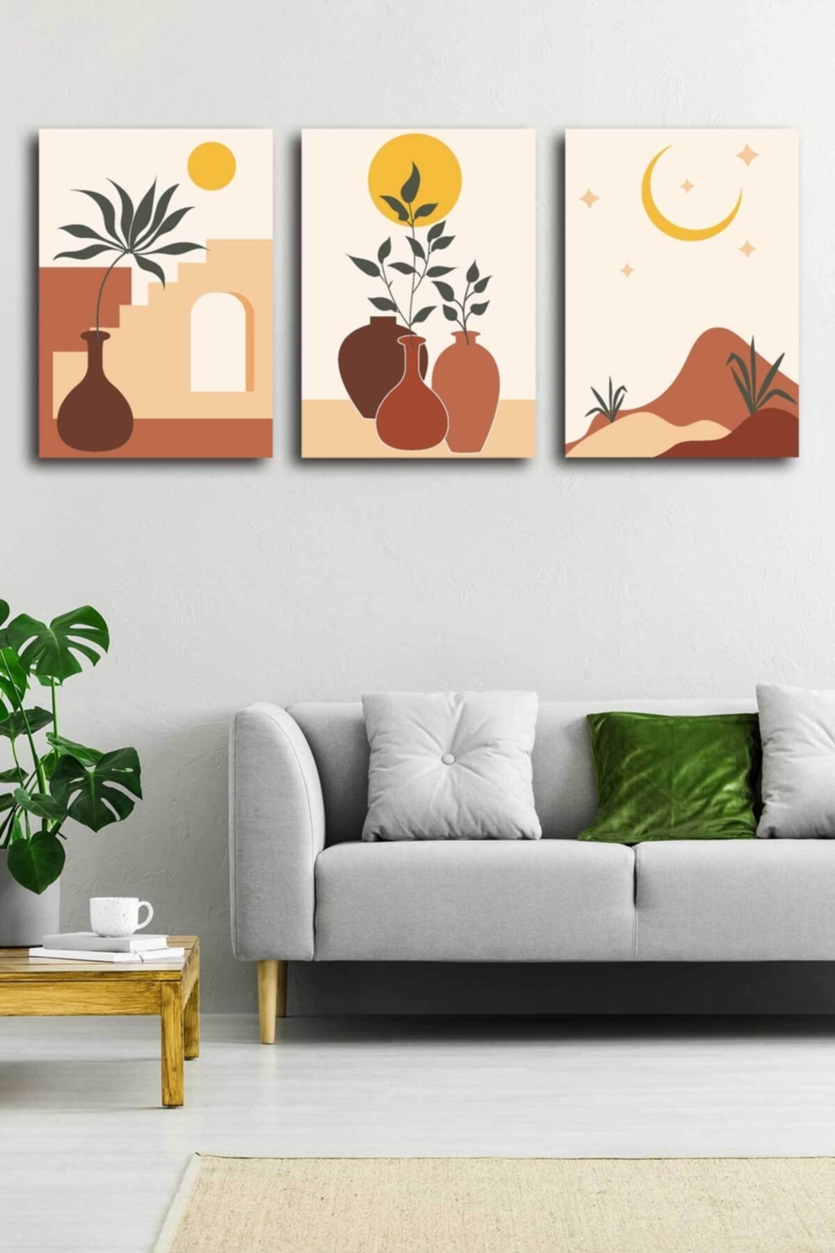 Soyut Modern Minimal Kanvas Tablosu 3'lü Canvas Tablo Seti Ev, Oturma Odası Yatak Odası
