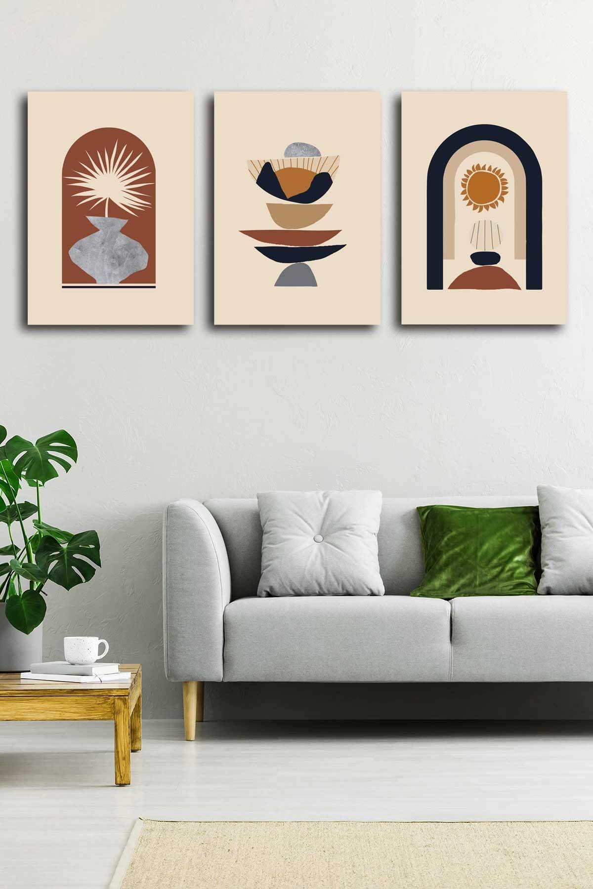 Soyut Modern Minimal Kanvas Tablosu 3'lü Canvas Tablo Seti Ev, Oturma Odası Yatak Odası
