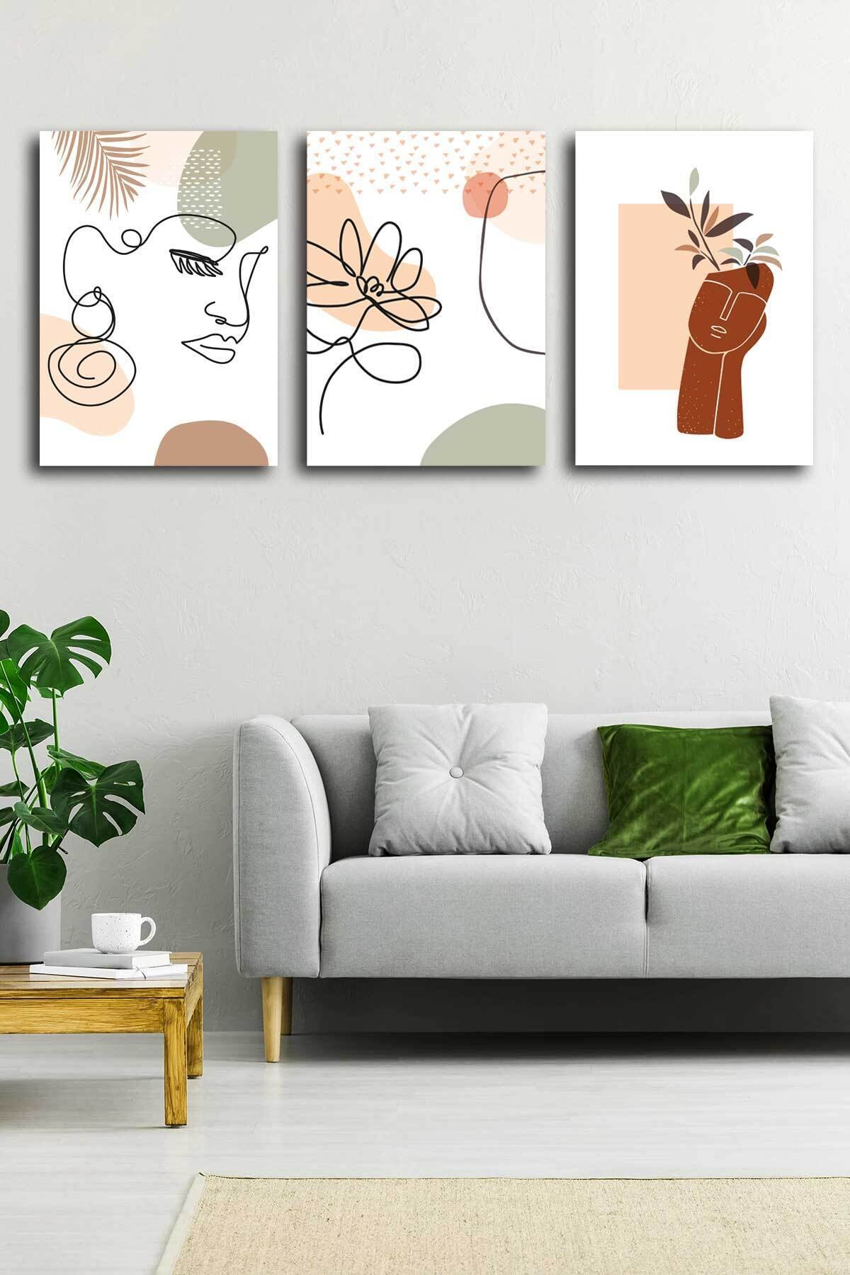 Soyut Modern Minimal Kanvas Tablosu 3'lü Canvas Tablo Seti Ev, Oturma Odası Yatak Odası