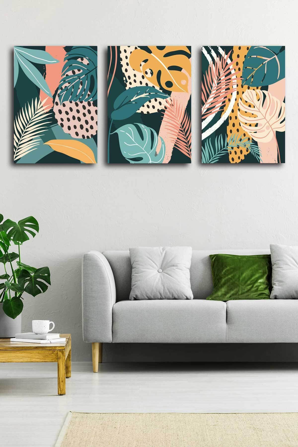 Tropikal Soyut Modern Minimal Kanvas Tablosu 3'lü Canvas Tablo Seti Ev, Oturma Odası Yatak Odası