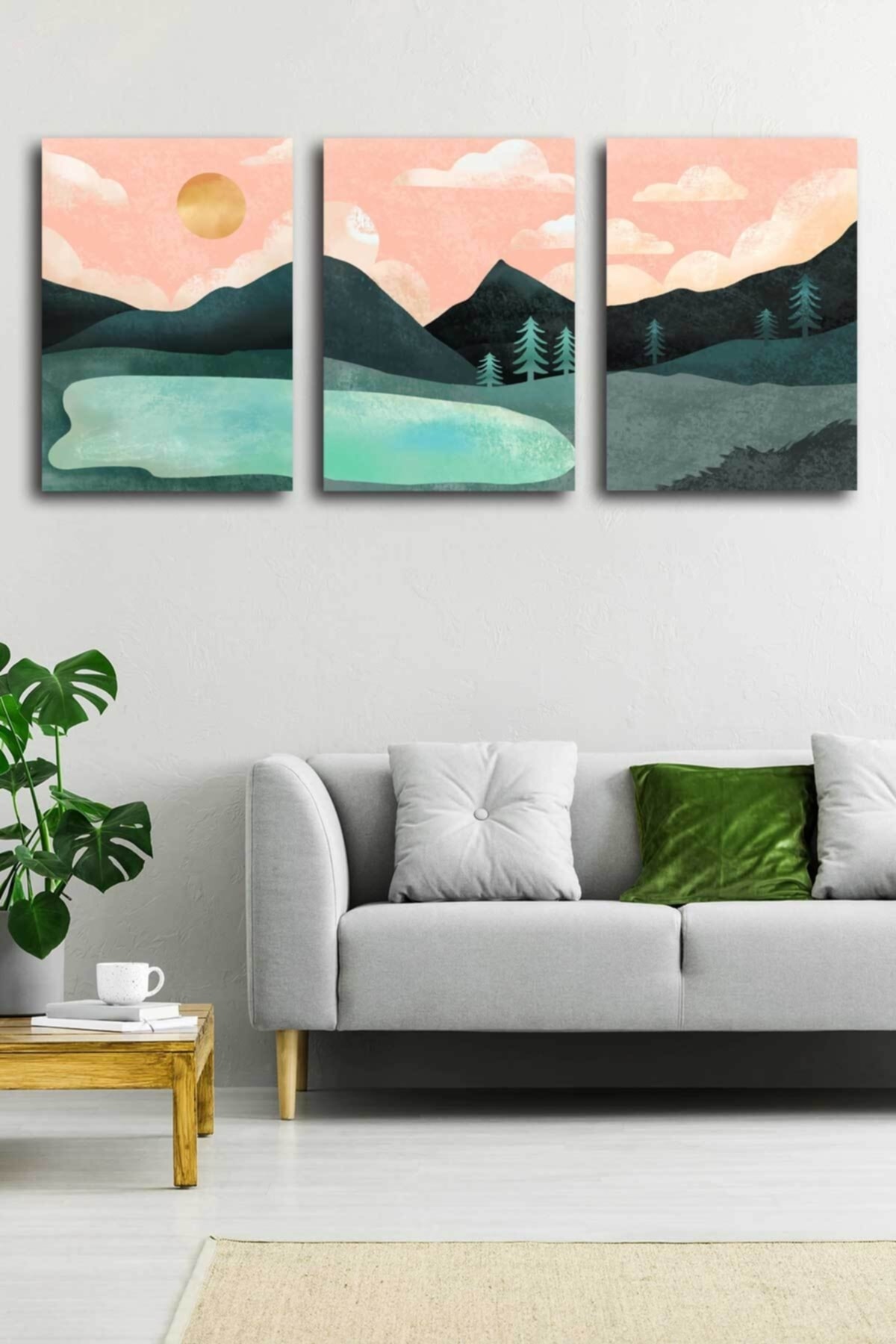 Soyut Modern Minimal Kanvas Tablosu 3'lü Canvas Tablo Seti Ev, Oturma Odası Yatak Odası