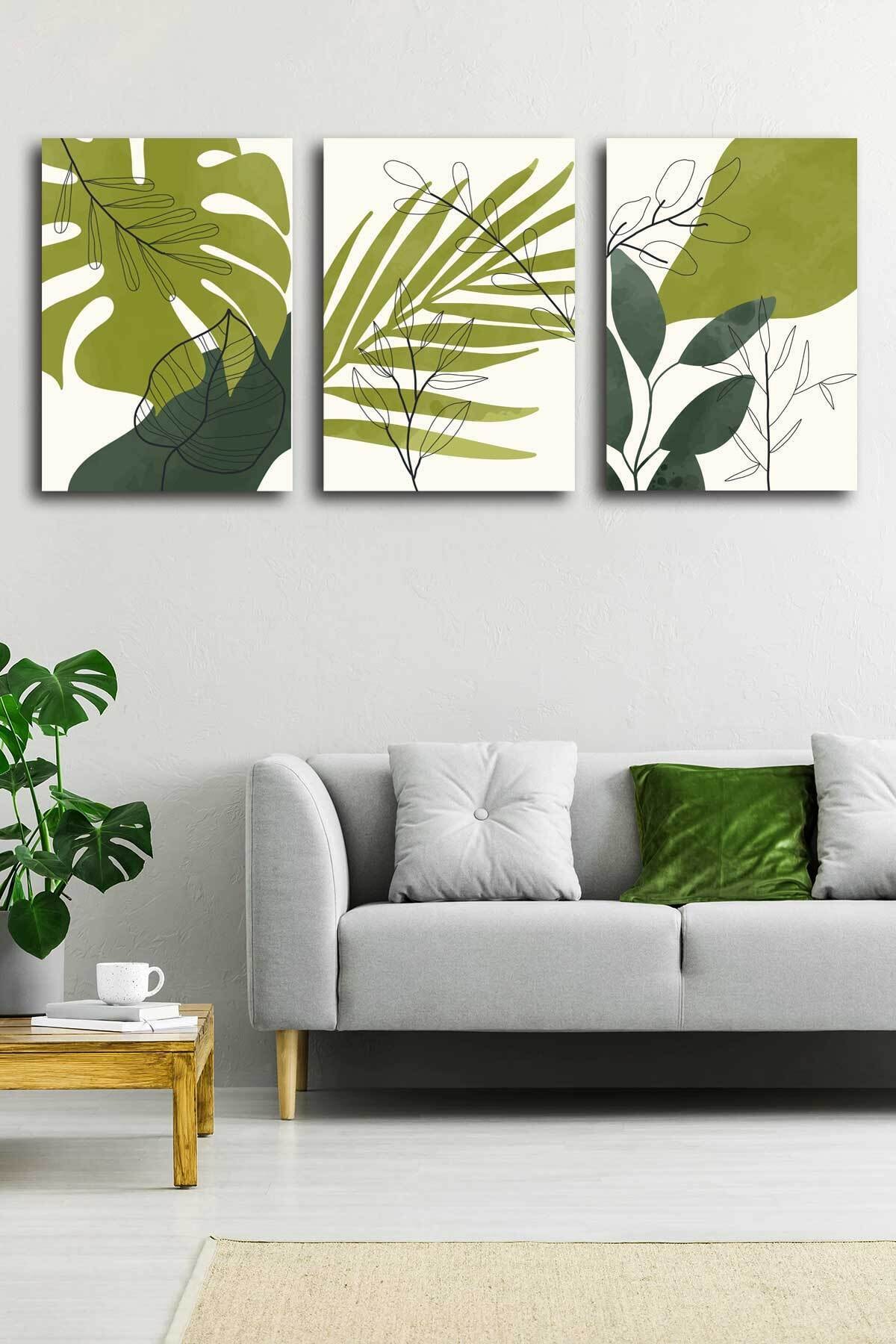 Tropikal Soyut Modern Minimal Kanvas Tablosu 3'lü Canvas Tablo Seti Ev, Oturma Odası Yatak Odası
