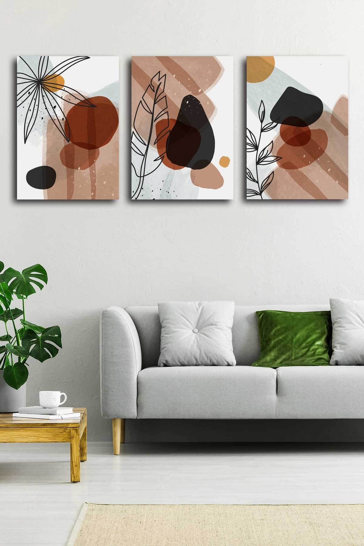 Soyut Modern Minimal Kanvas Tablosu 3'lü Canvas Tablo Seti Ev, Oturma Odası Yatak Odası