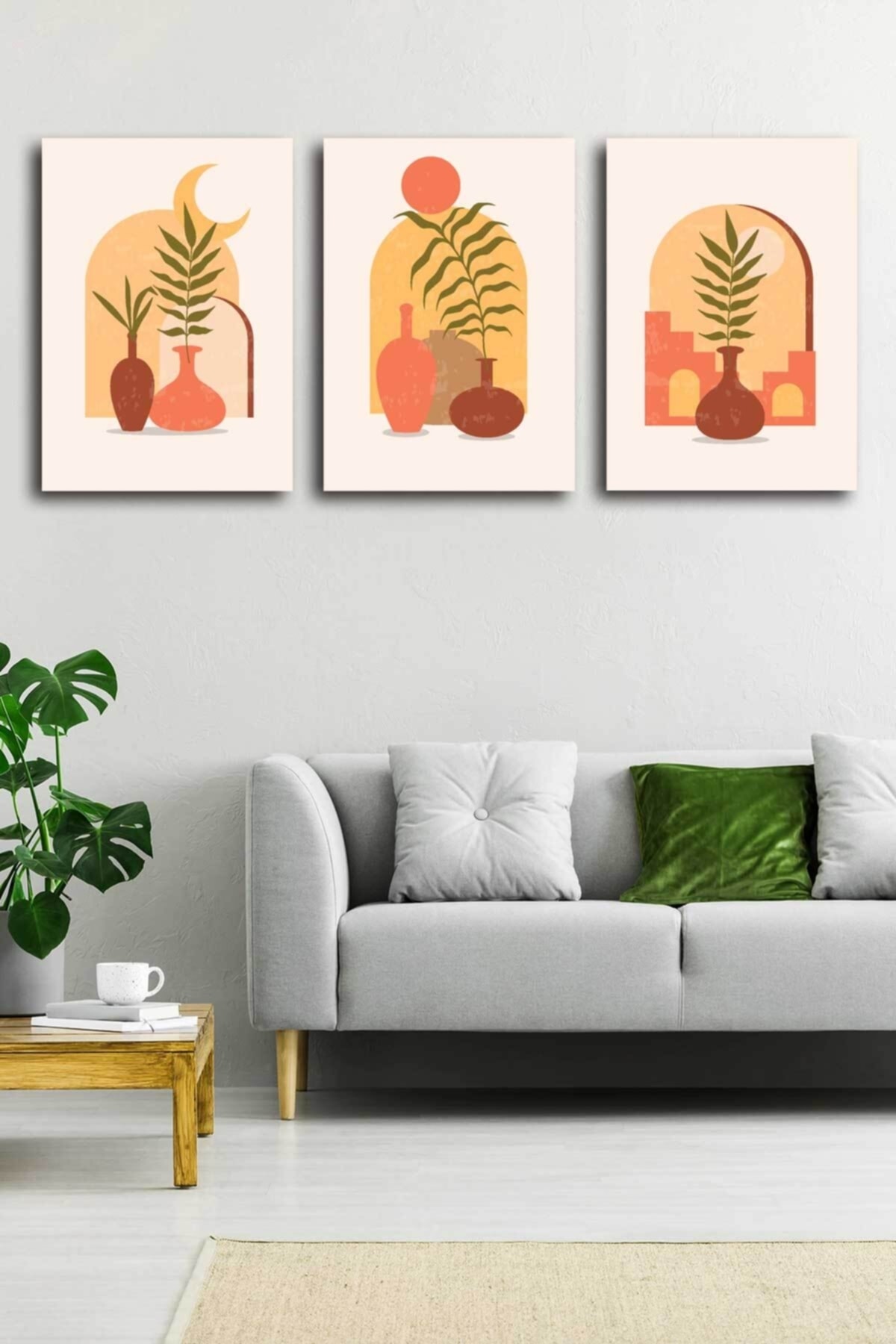 Soyut Modern Minimal Kanvas Tablosu 3'lü Canvas Tablo Seti Ev, Oturma Odası Yatak Odası
