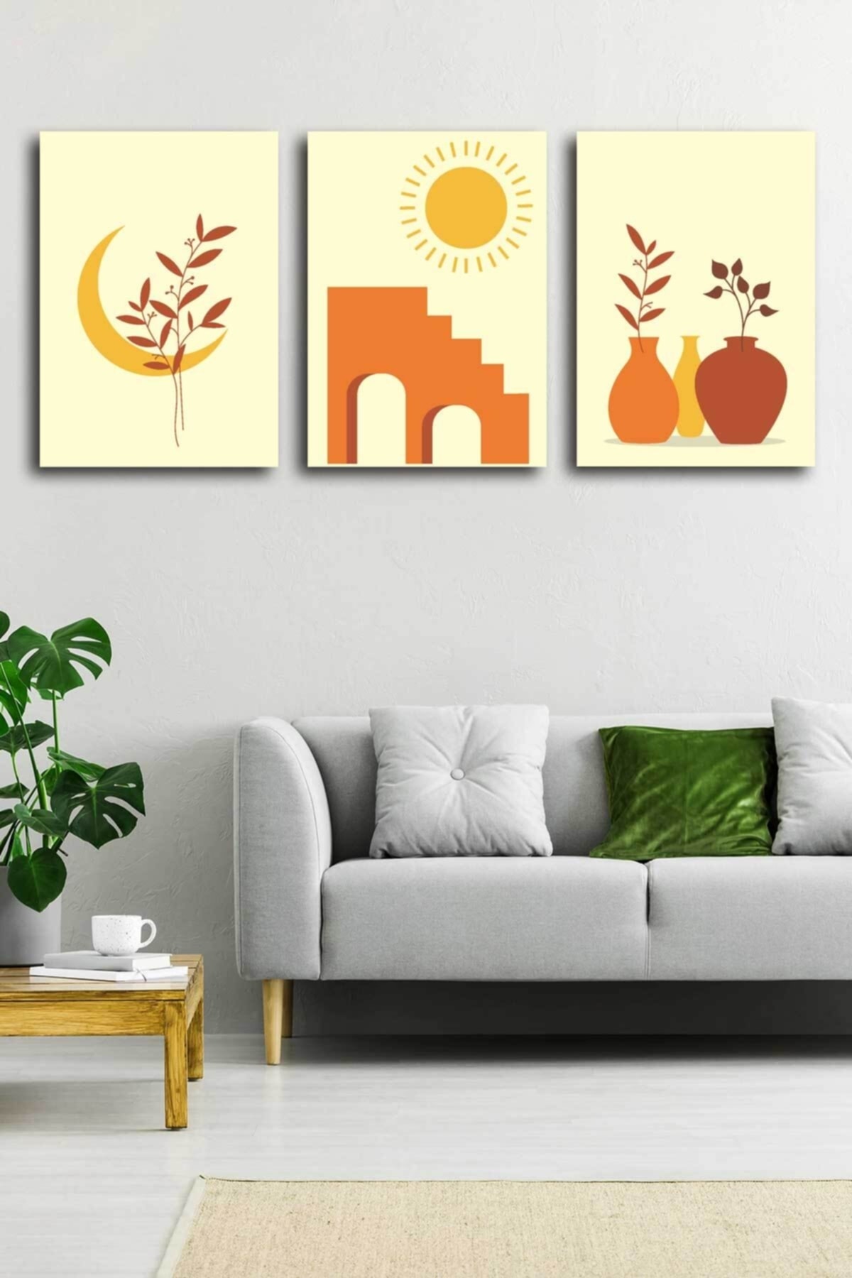 Soyut Modern Minimal Kanvas Tablosu 3'lü Canvas Tablo Seti Ev, Oturma Odası Yatak Odası