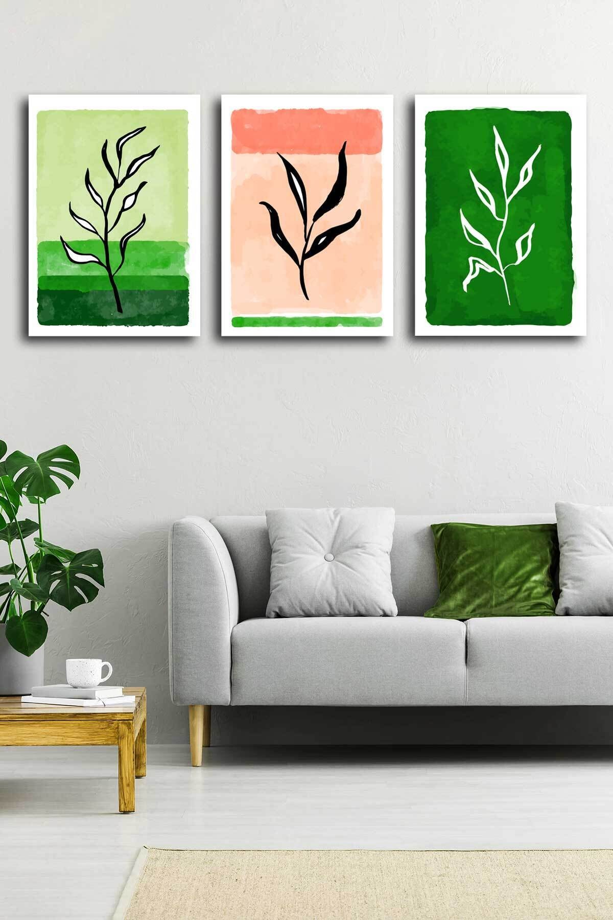 Tropikal Soyut Modern Minimal Kanvas Tablosu 3'lü Canvas Tablo Seti Ev, Oturma Odası Yatak Odası