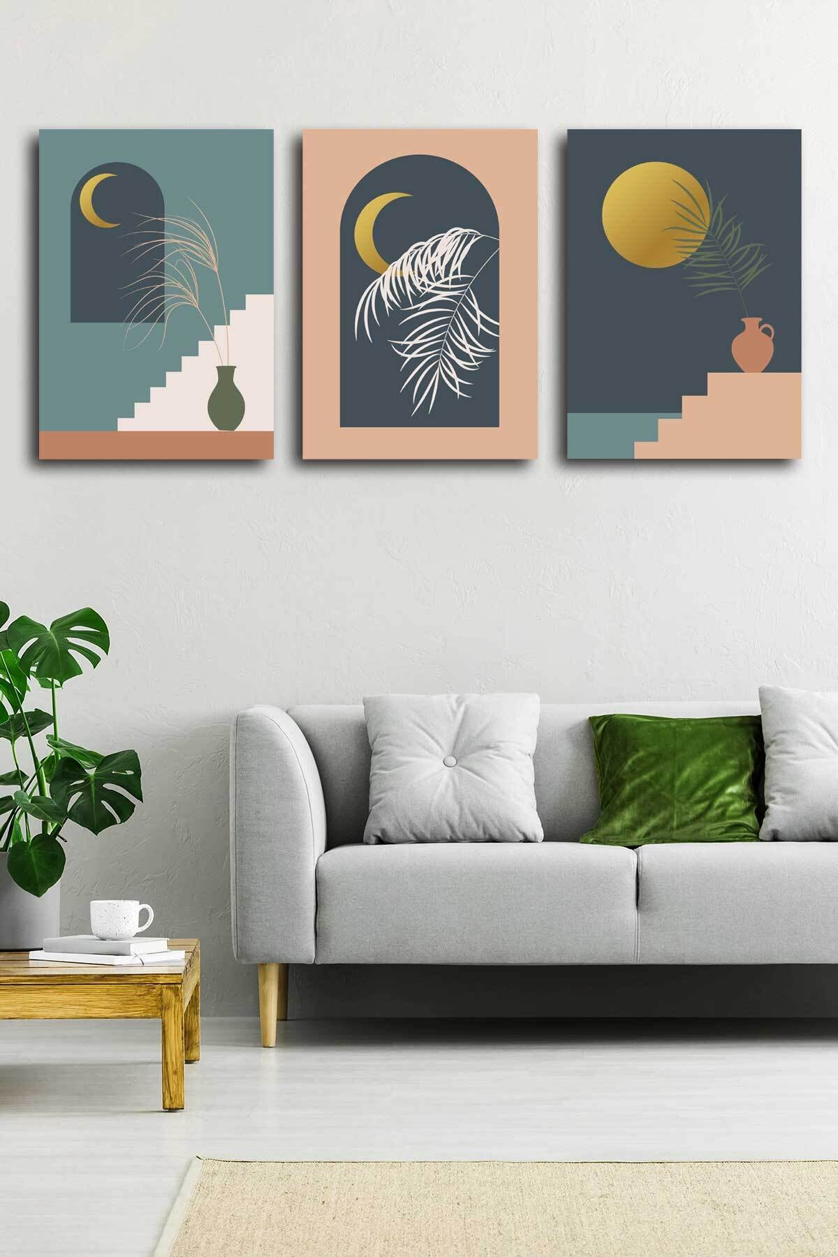 Soyut Modern Minimal Kanvas Tablosu 3'lü Canvas Tablo Seti Ev, Oturma Odası Yatak Odası