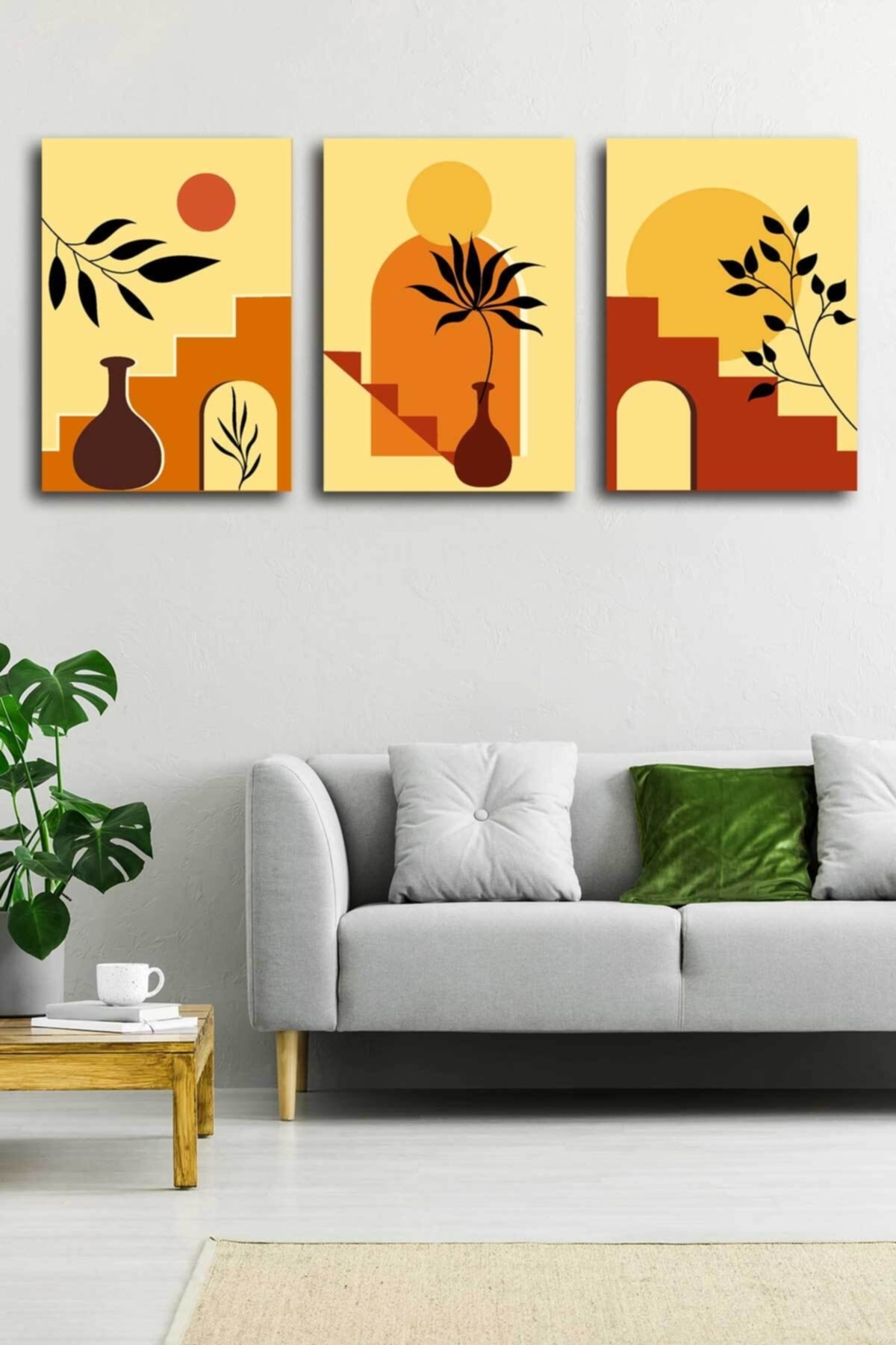 Soyut Modern Minimal Kanvas Tablosu 3'lü Canvas Tablo Seti Ev, Oturma Odası Yatak Odası