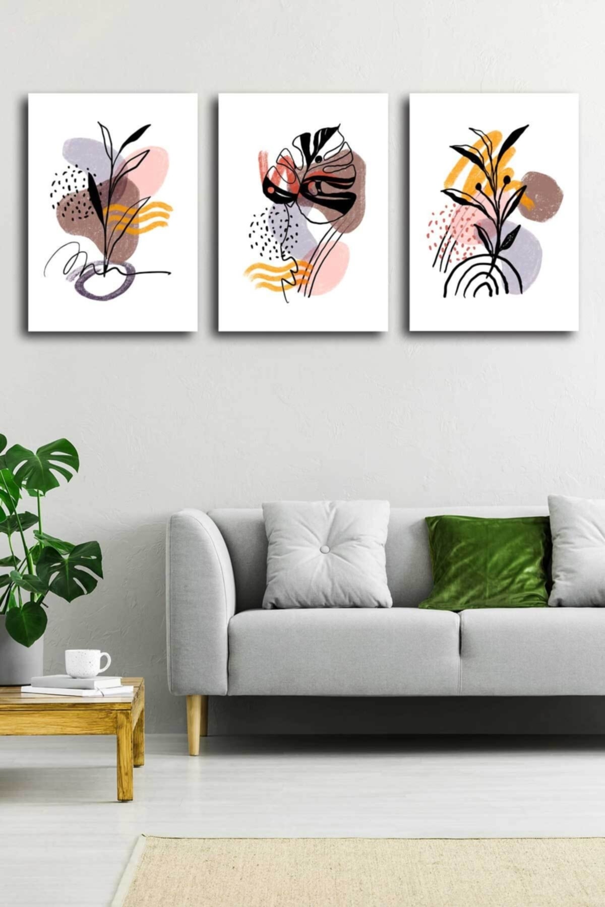 Soyut Modern Minimal Kanvas Tablosu 3'lü Canvas Tablo Seti Ev, Oturma Odası Yatak Odası