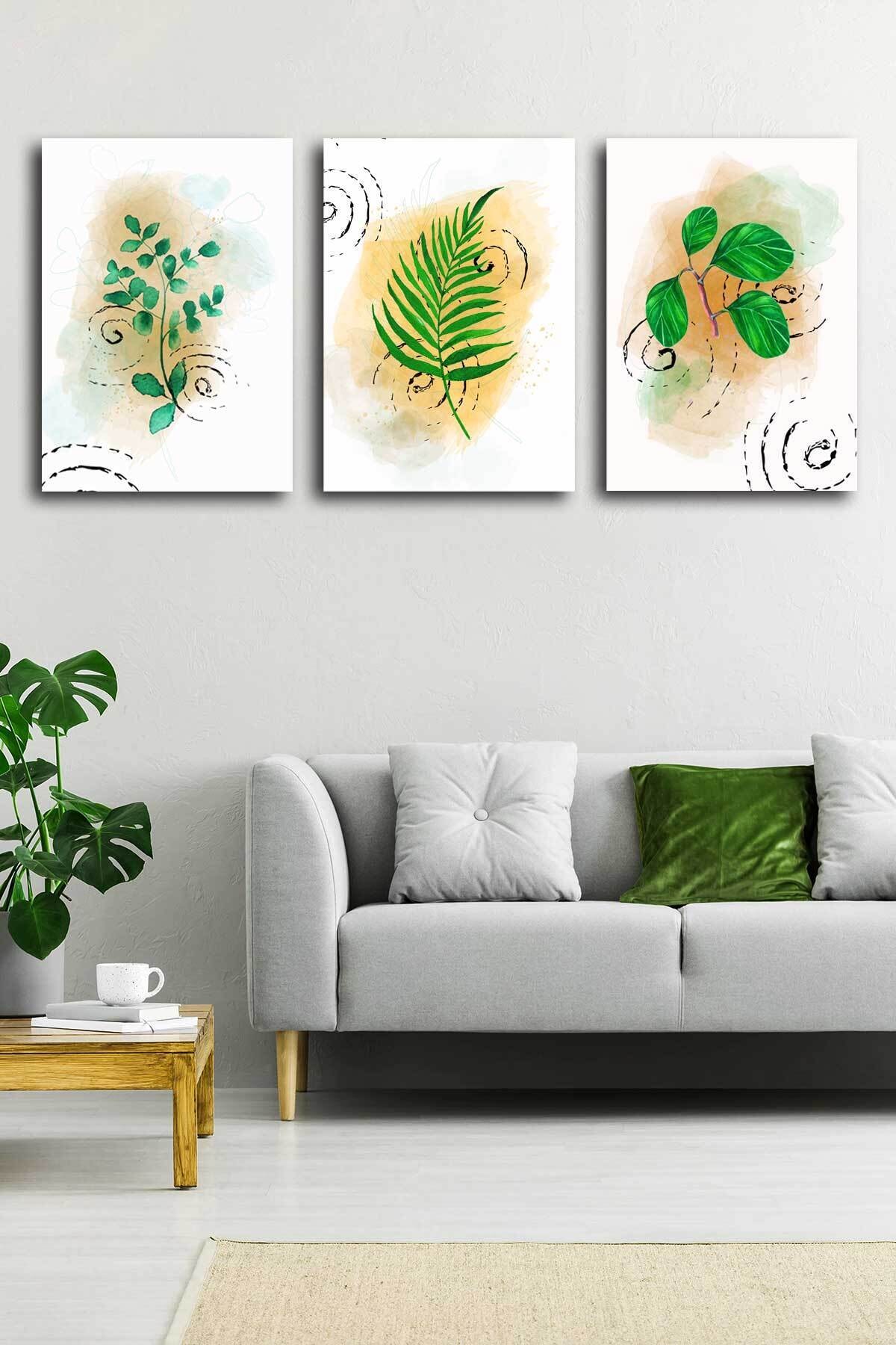 Tropikal Soyut Modern Minimal Kanvas Tablosu 3'lü Canvas Tablo Seti Ev, Oturma Odası Yatak Odası