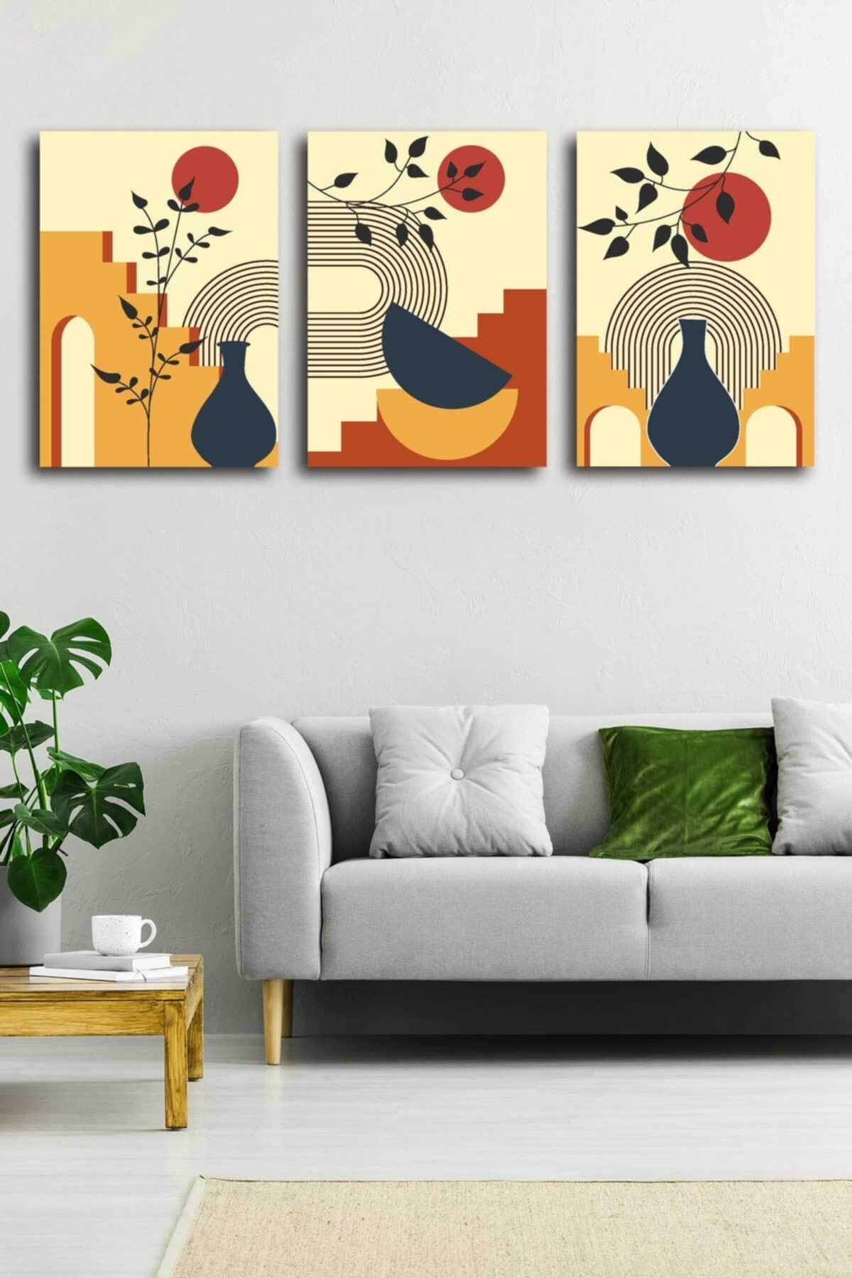 Soyut Modern Minimal Kanvas Tablosu 3'lü Canvas Tablo Seti Ev, Oturma Odası Yatak Odası
