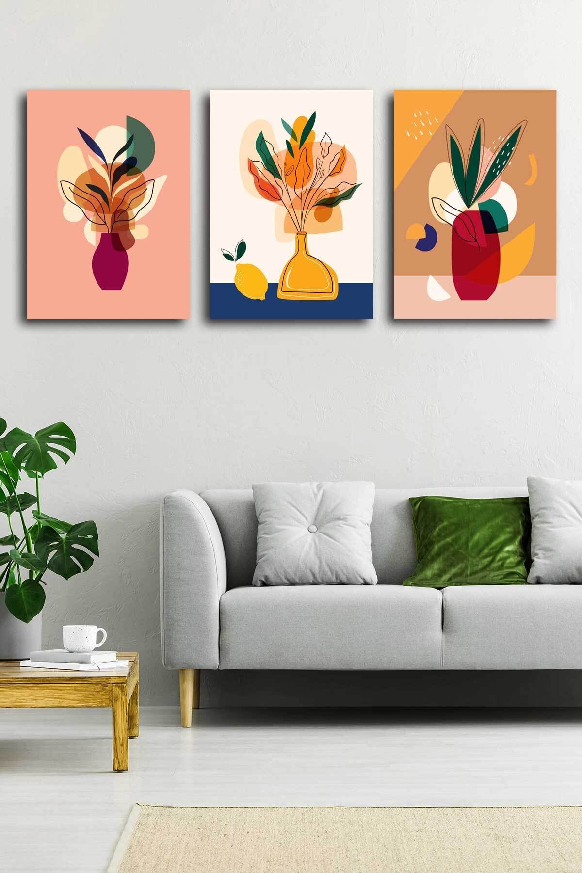 Soyut Modern Minimal Kanvas Tablosu 3'lü Canvas Tablo Seti Ev, Oturma Odası Yatak Odası