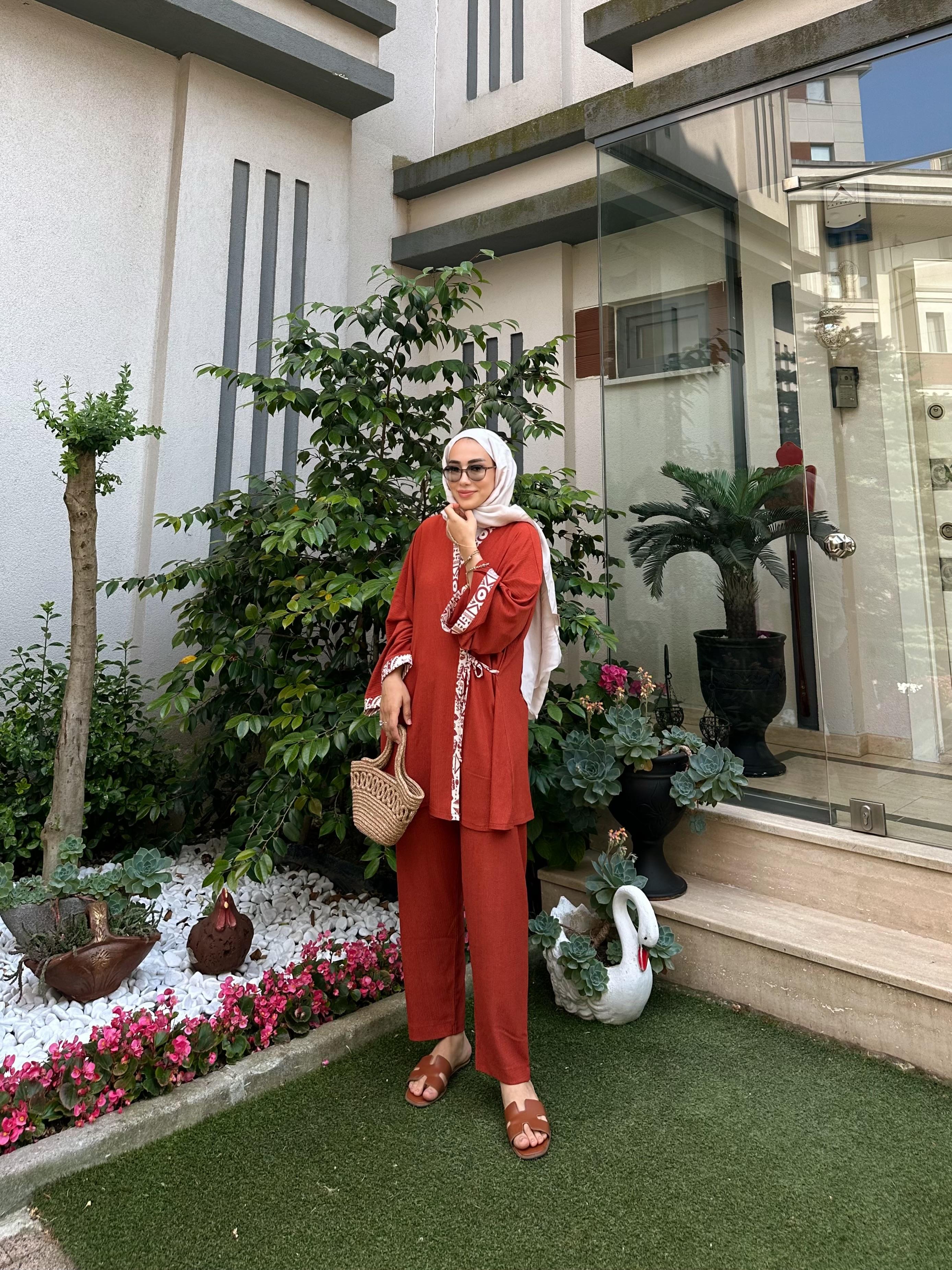 Bağlamalı Pantolonlu Kimono Takım