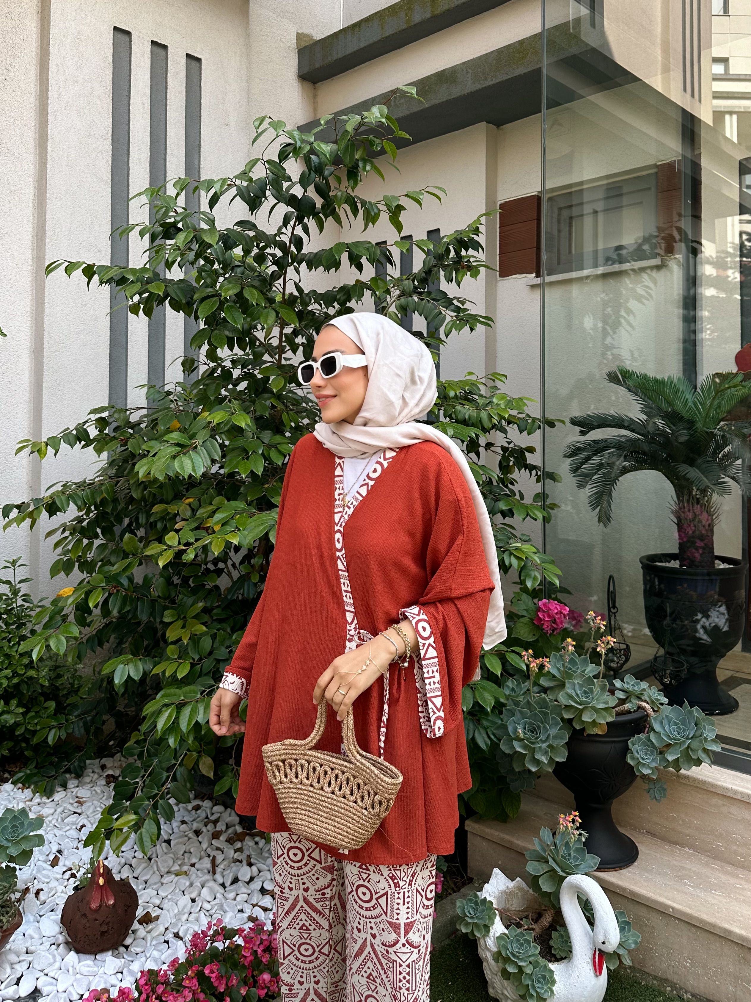 Bağlamalı Şile Bezi Pantolonlu Kimono Takım