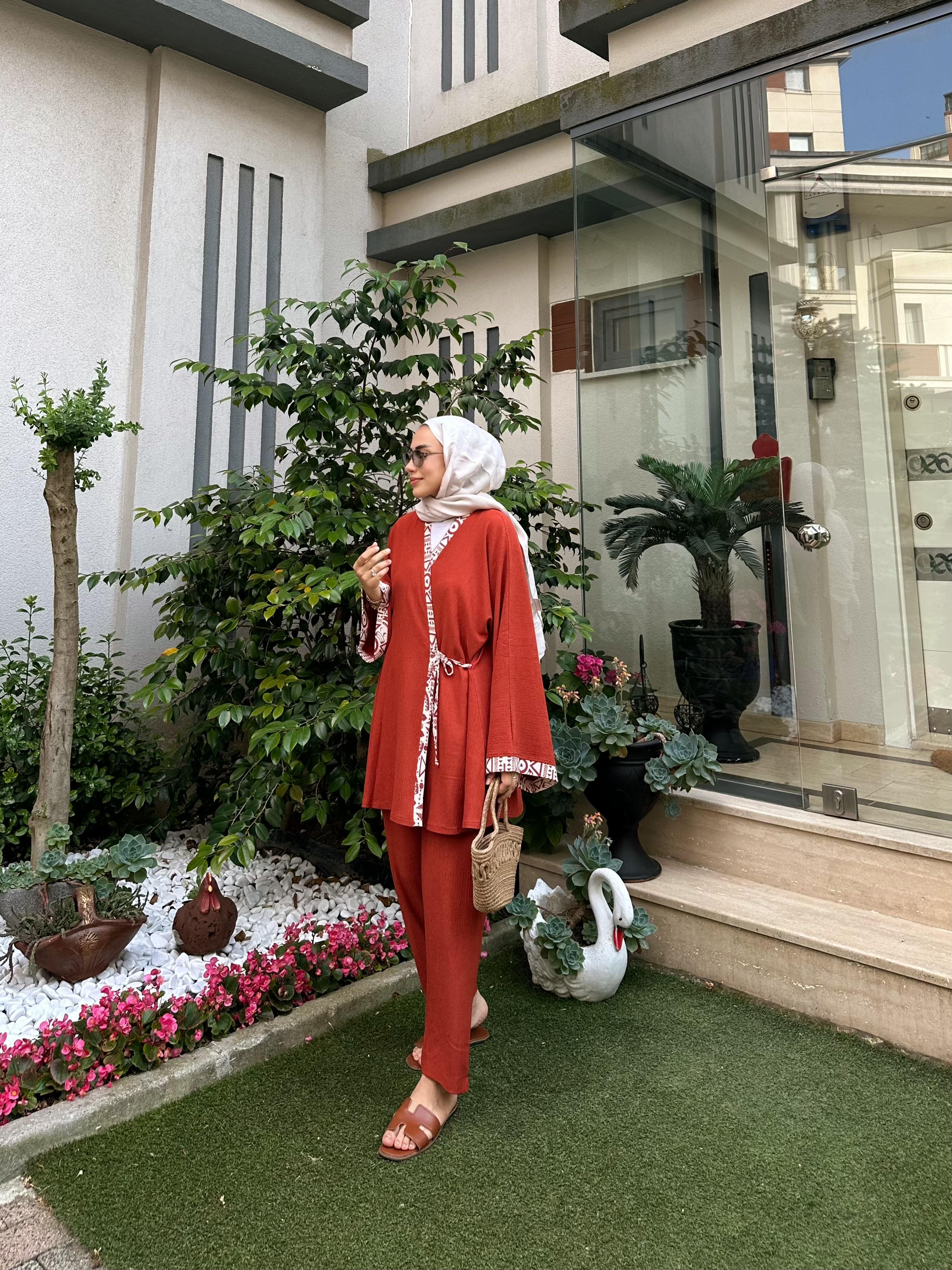 Bağlamalı Pantolonlu Kimono Takım