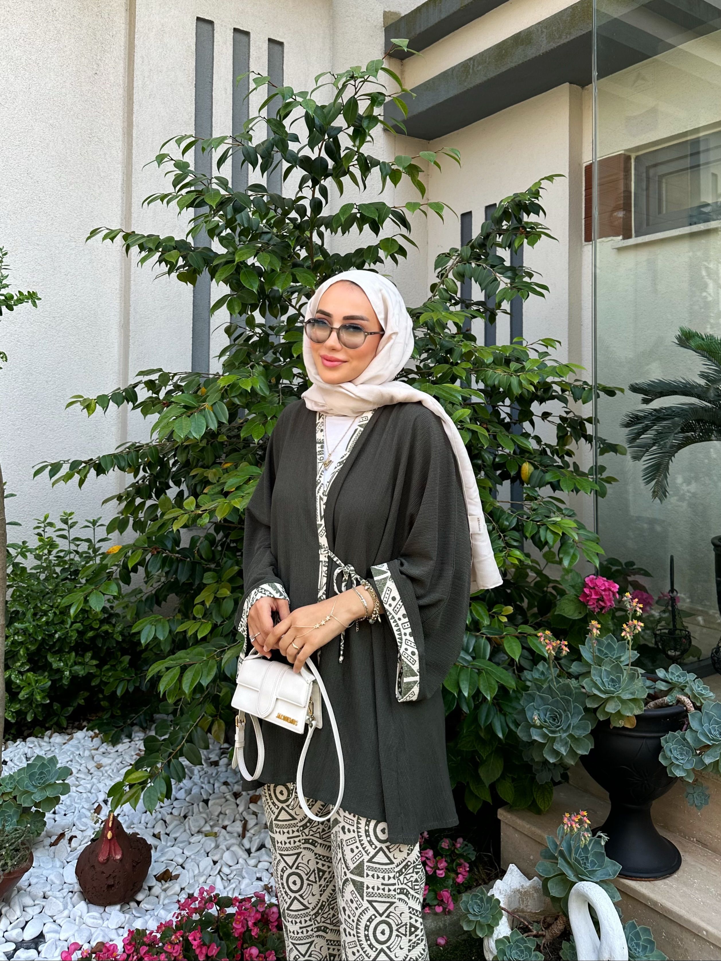 Bağlamalı Şile Bezi Pantolonlu Kimono Takım - Haki