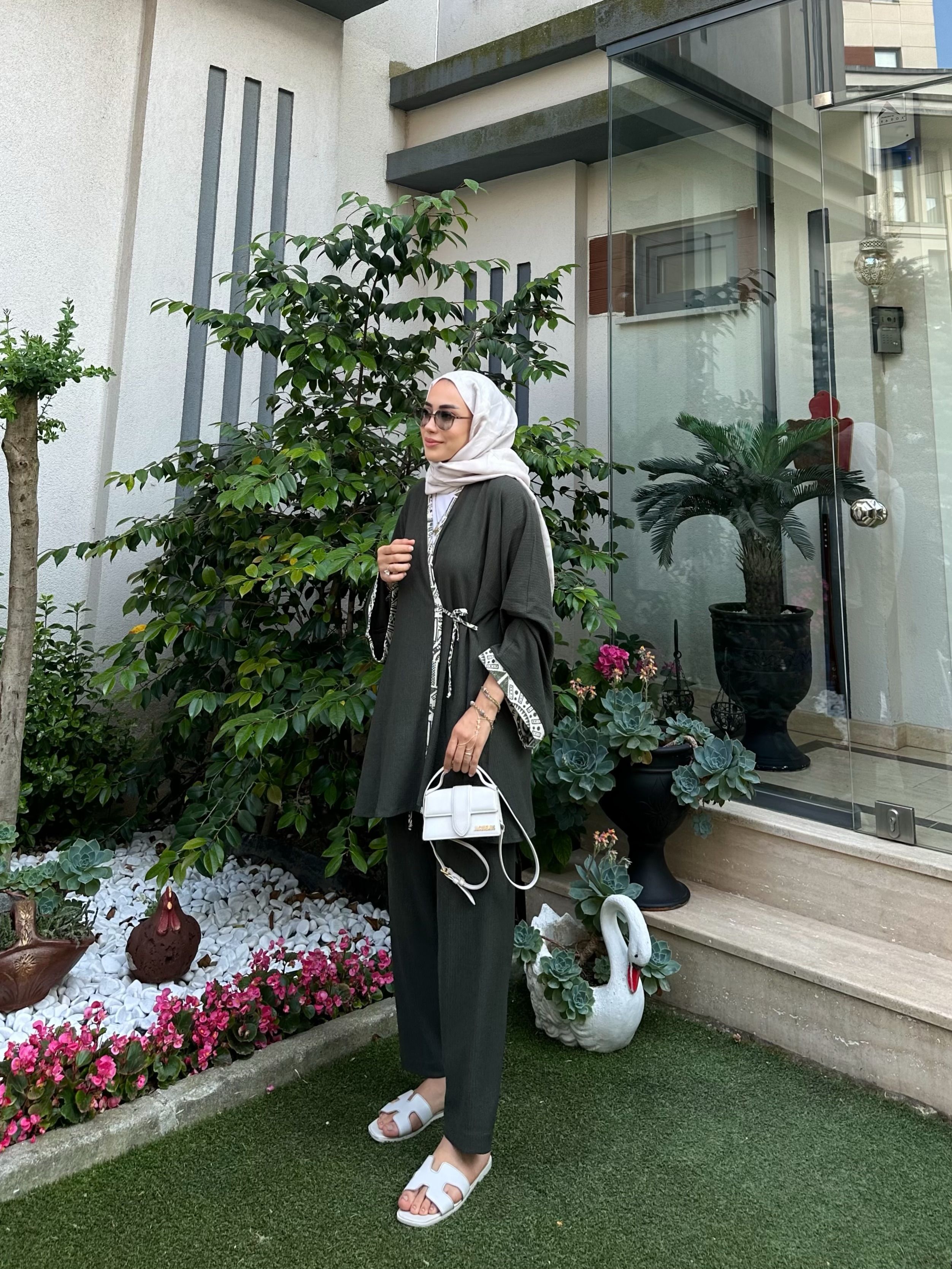 Bağlamalı Pantolonlu Kimono Takım - Haki