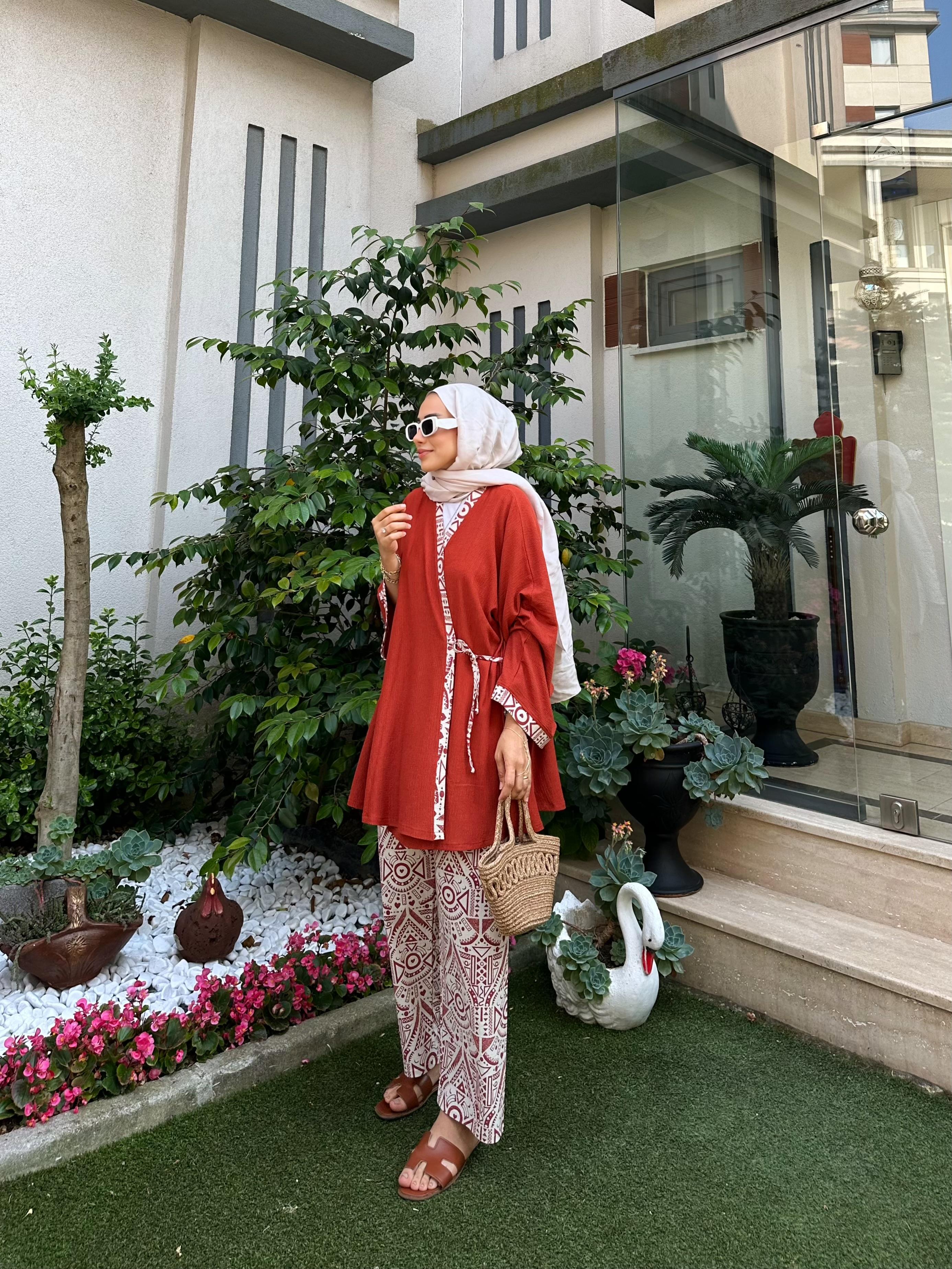 Bağlamalı Şile Bezi Pantolonlu Kimono Takım