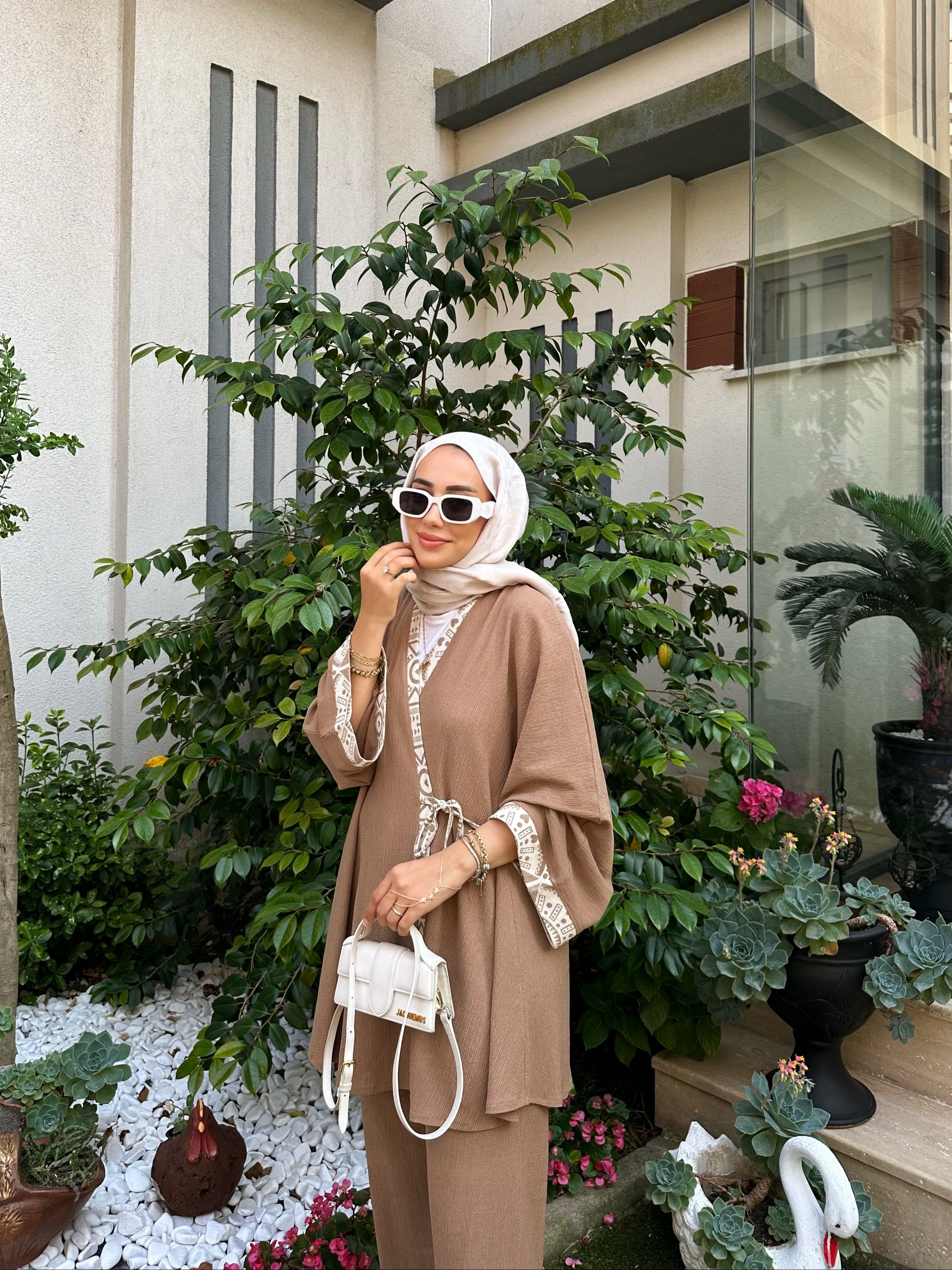 Bağlamalı Pantolonlu Kimono Takım - Toprak